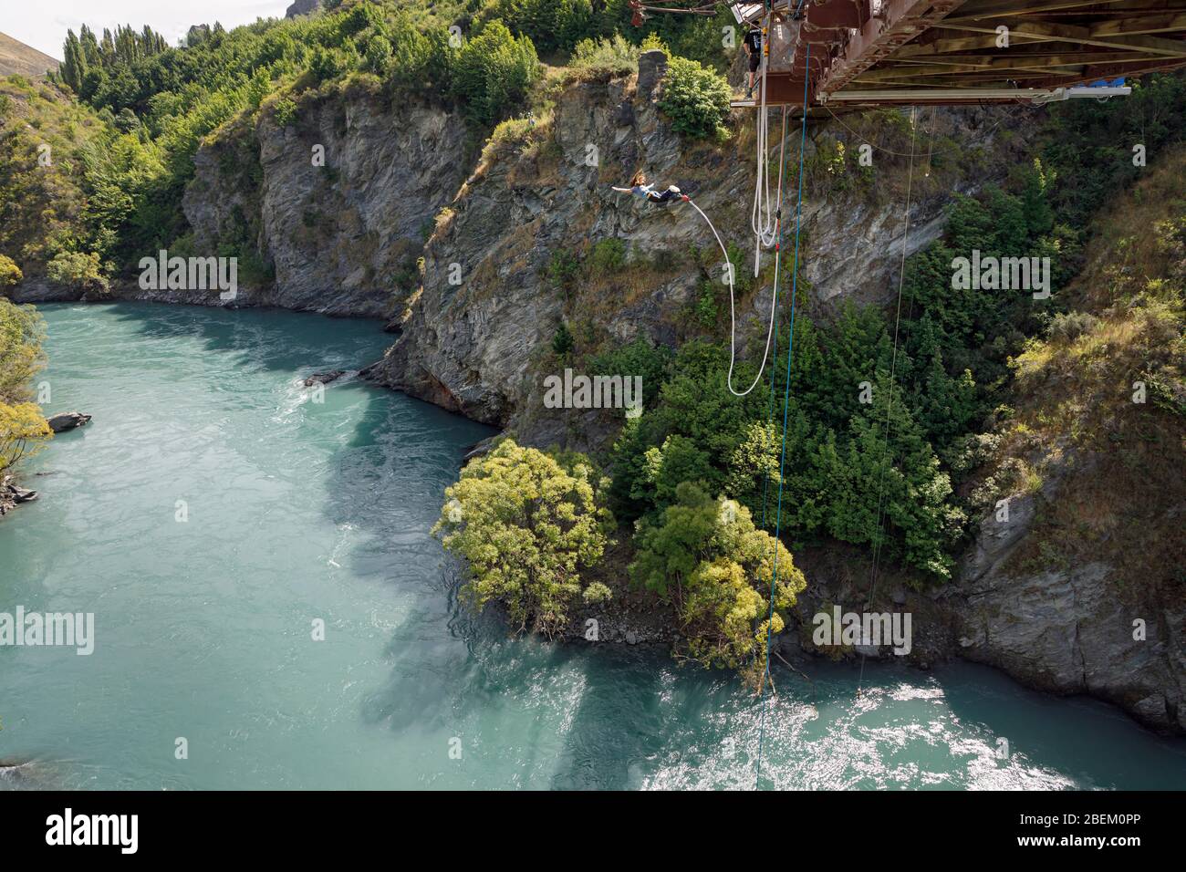 Bungy jumping from the Kawarau suspension bridge, near Queenstown, Otago, South Island