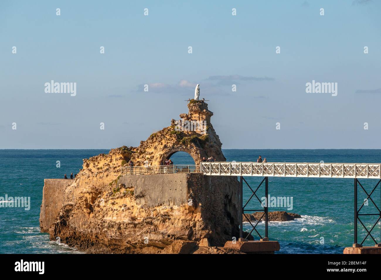 The Rocher de la Vierge / Rock of the Virgin statue of Mary in Biarritz, France Stock Photo