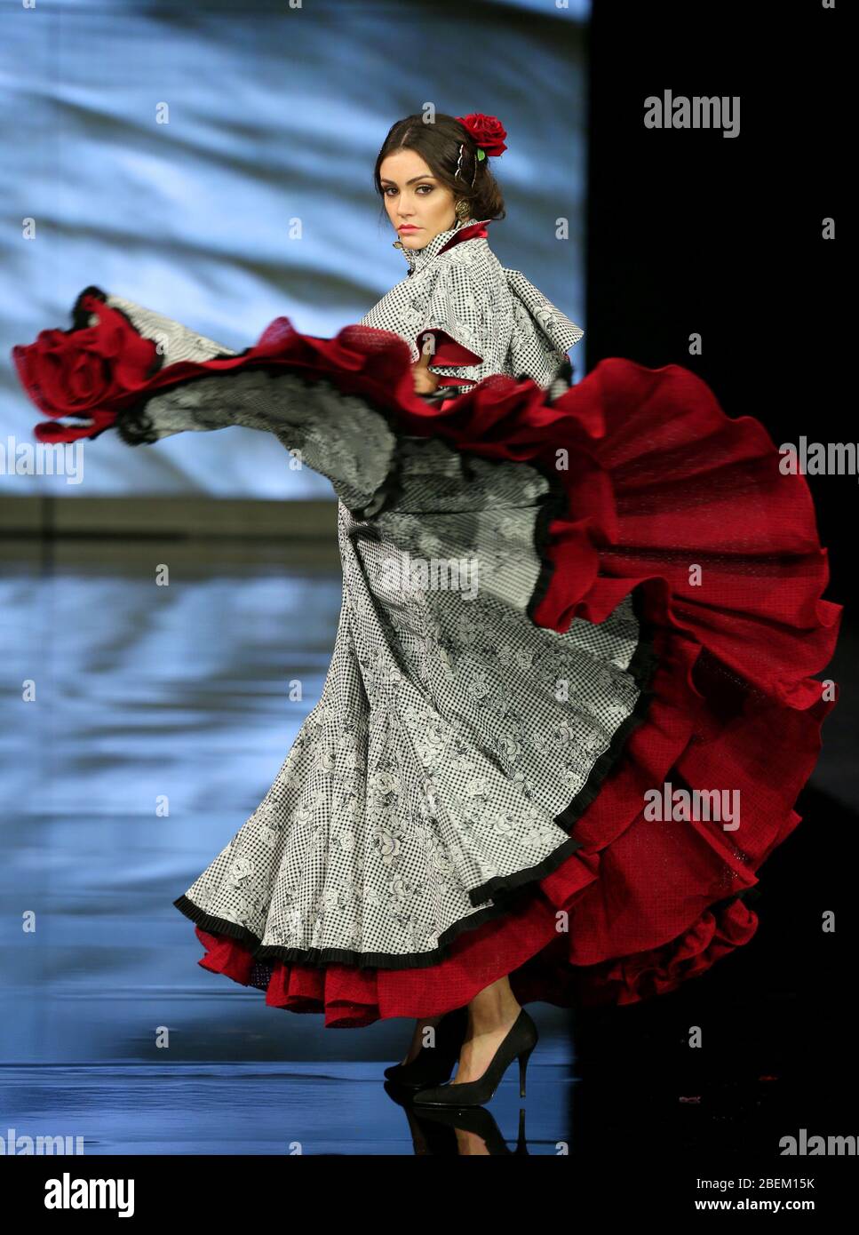 SEVILLA, SPAIN - JAN 30: Model wearing a dress from the Arpegio collection by designer Catarina Santos Rodrigues as part of the SIMOF 2020 (Photo credit: Mickael Chavet) Stock Photo