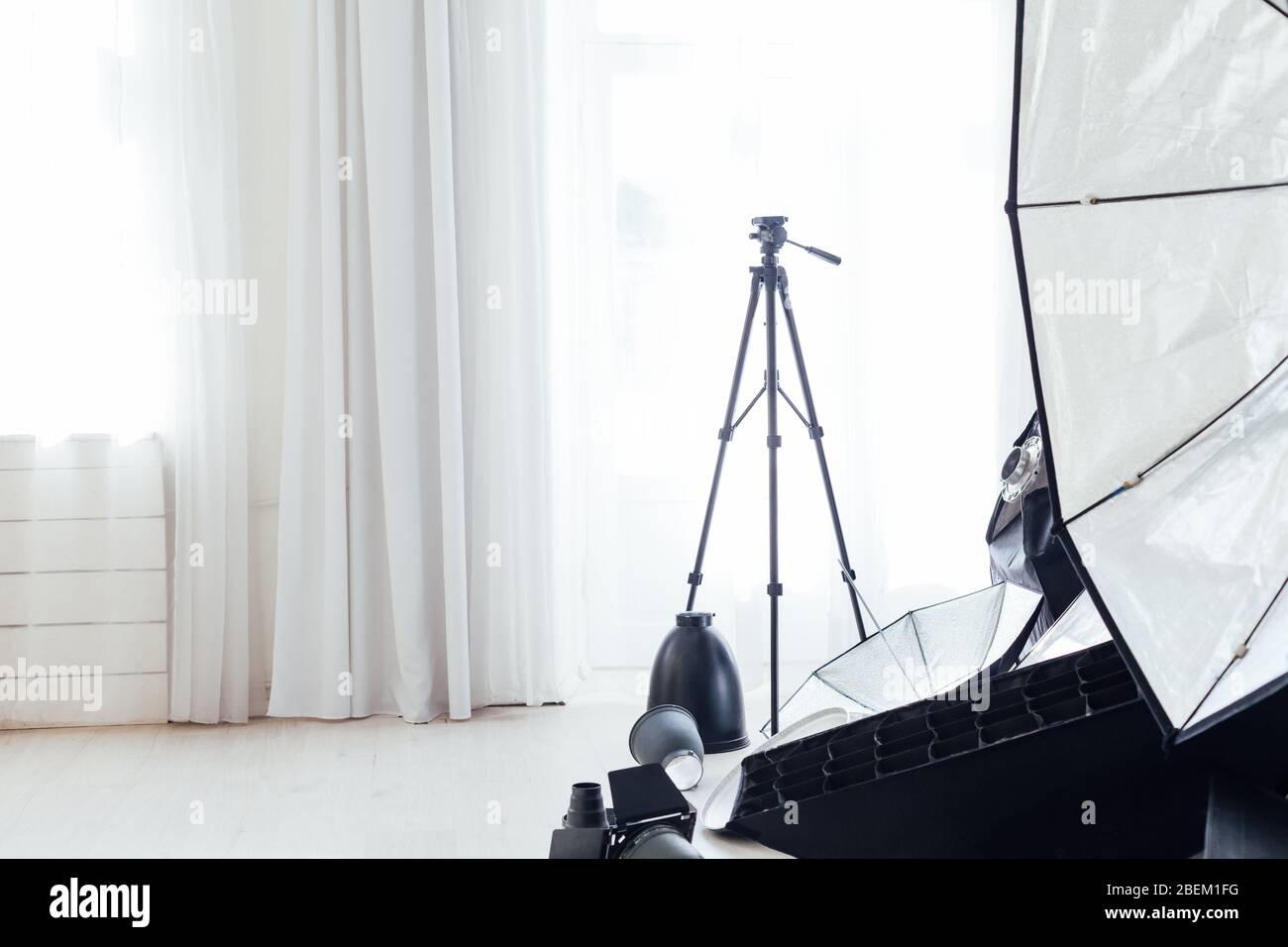 Flash photo studio equipment accessories photographer white Stock Photo