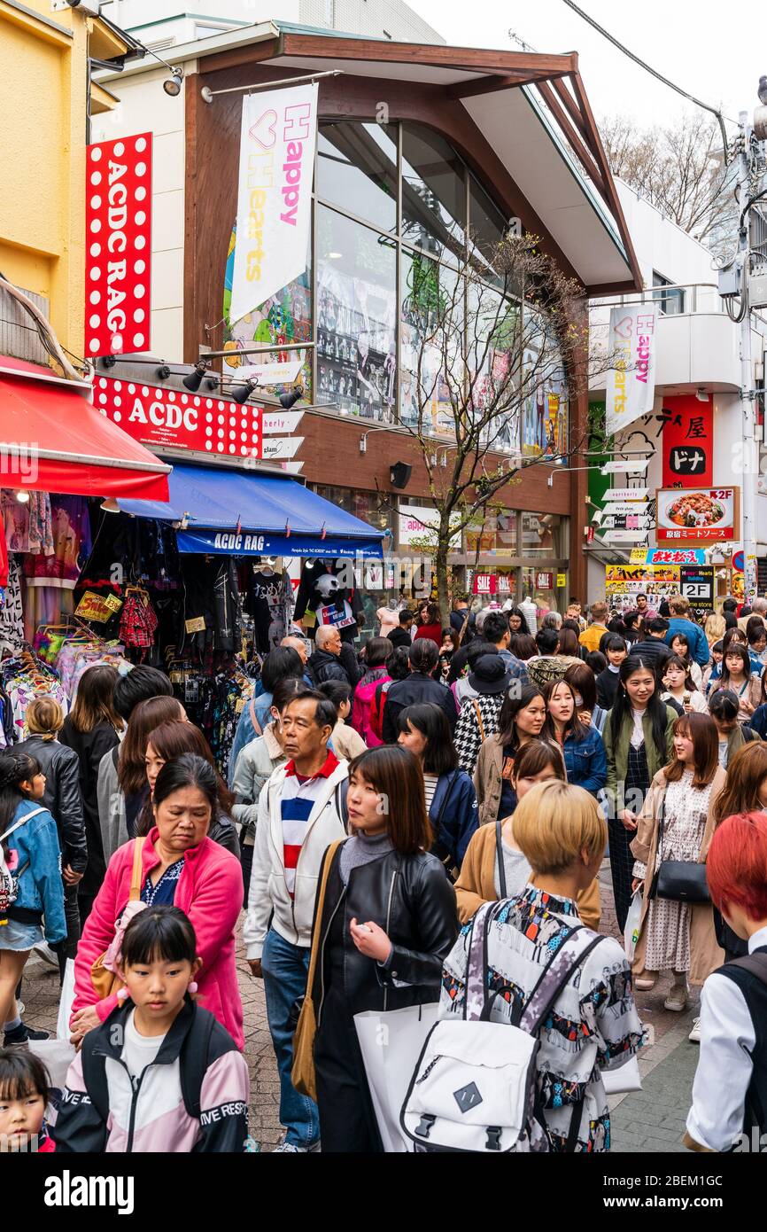 Tokyo, Harajuku, Takeshita street. Crowds of people walking through the ...