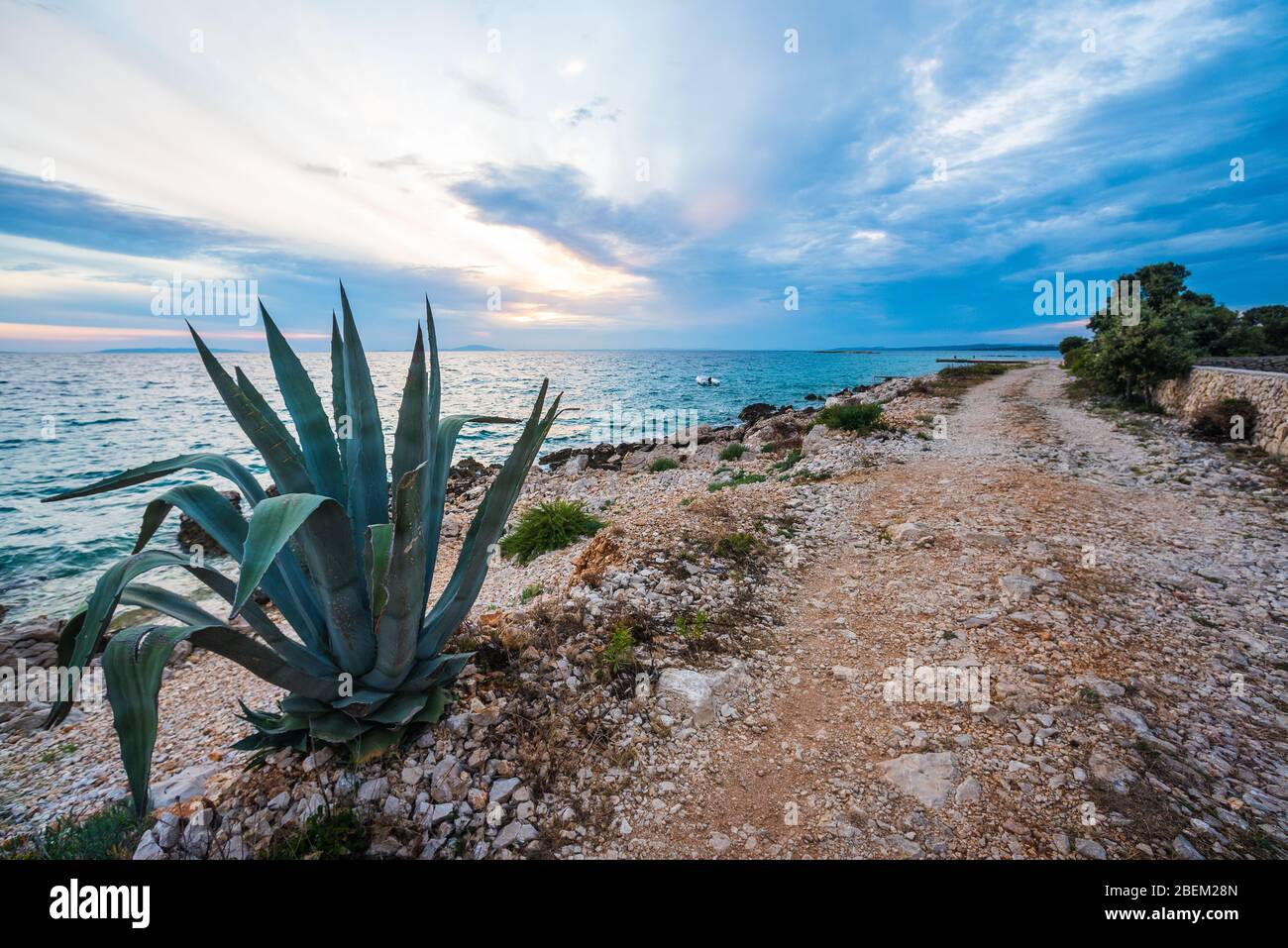 sunset on croatian stony beach Stock Photo