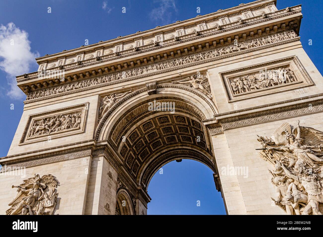 Close-up of the Arc de Triomphe, a major monument in Paris, France. February 2020. Stock Photo