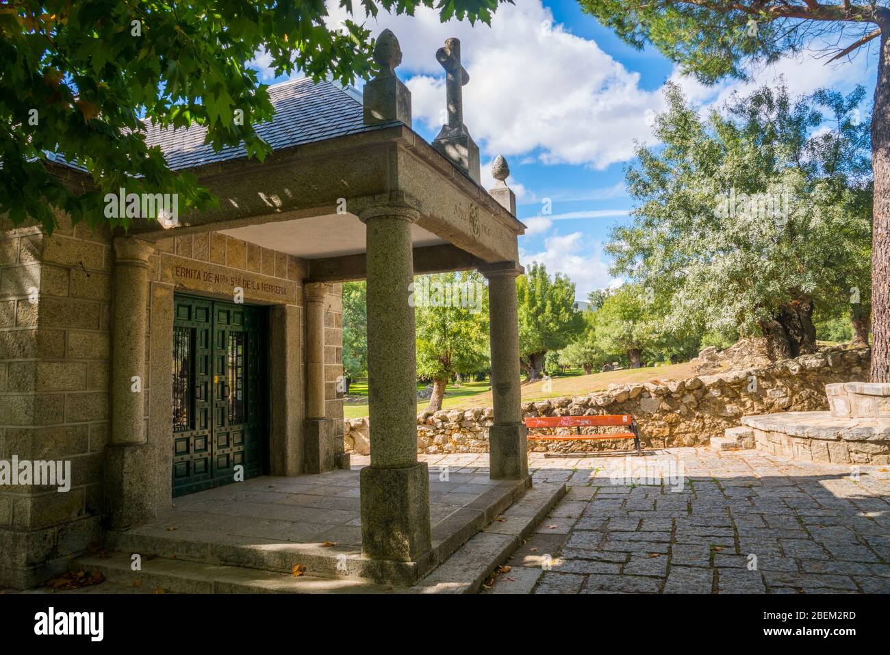 Church and La Herreria park. El Escorial, Madrid province, Spain. Stock Photo
