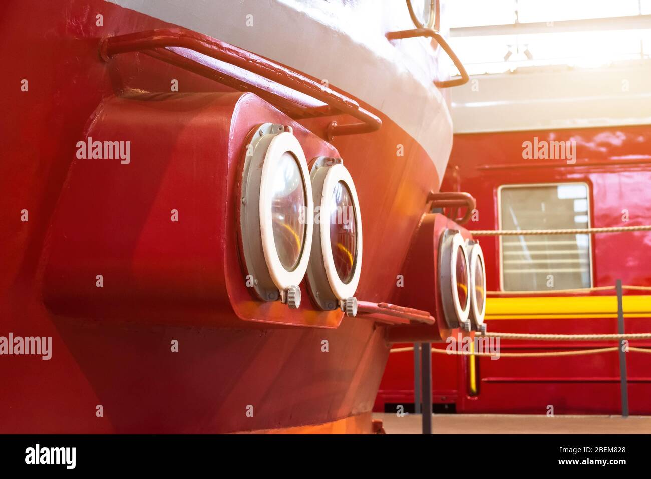 Diesel headlights close up train rail road Stock Photo Alamy