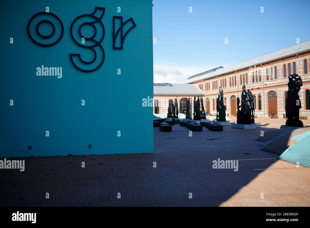 Outdoor spaces of OGR , a late XIX century facility now partially used for the treatment of COVID-19 patients. Credit: MLBARIONA/Alamy Stock Photo. Stock Photo