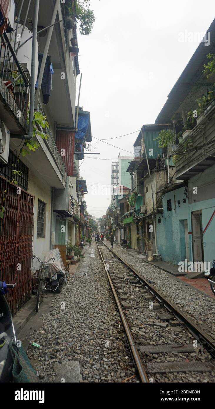 rusty railroad tracks in hanois famous train street Stock Photo Alamy