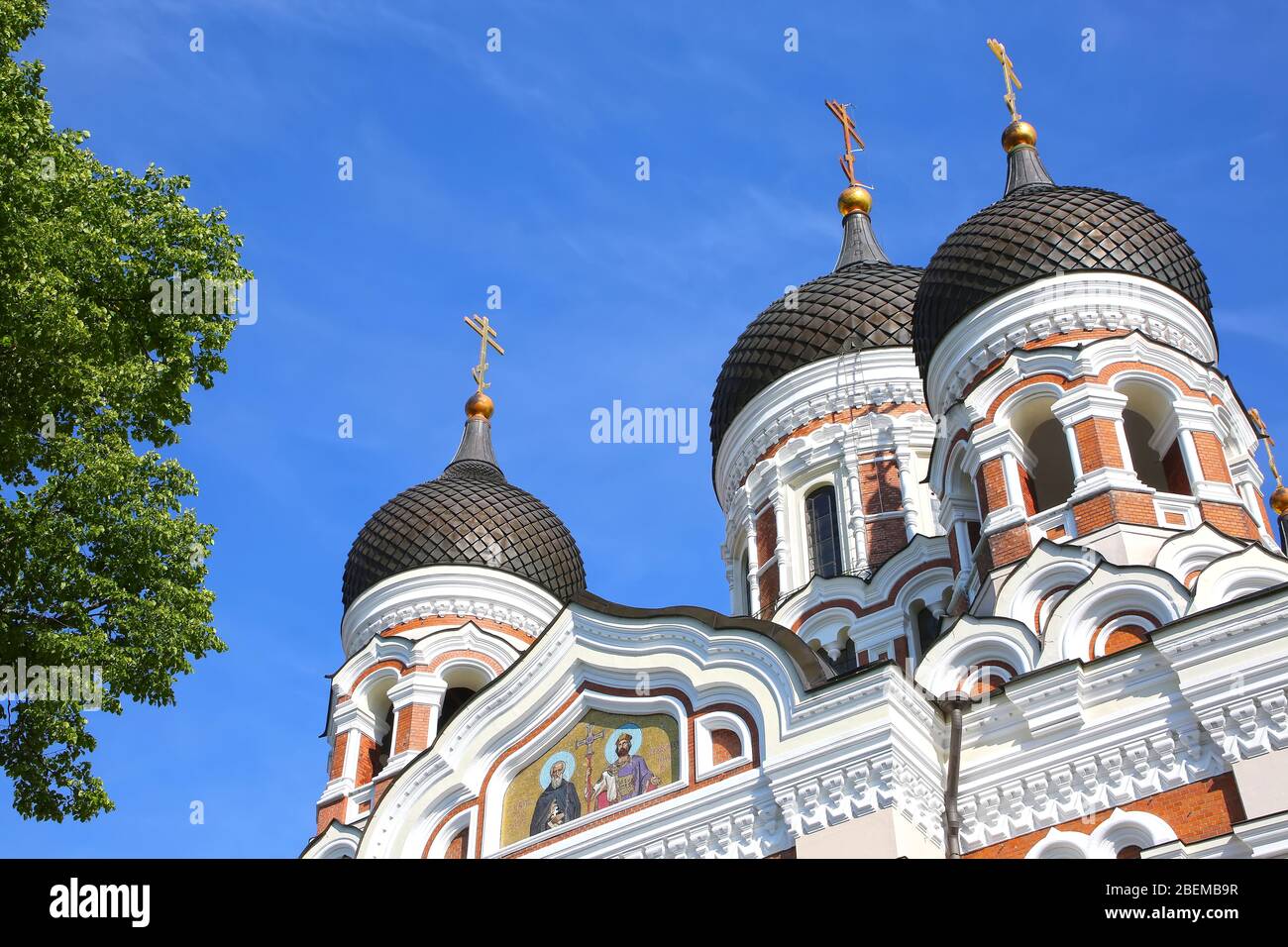 The Alexander Nevsky Cathedral is an orthodox cathedral in the Tallinn Old Town, Estonia. It was built to a design by Mikhail Preobrazhensky in a typi Stock Photo