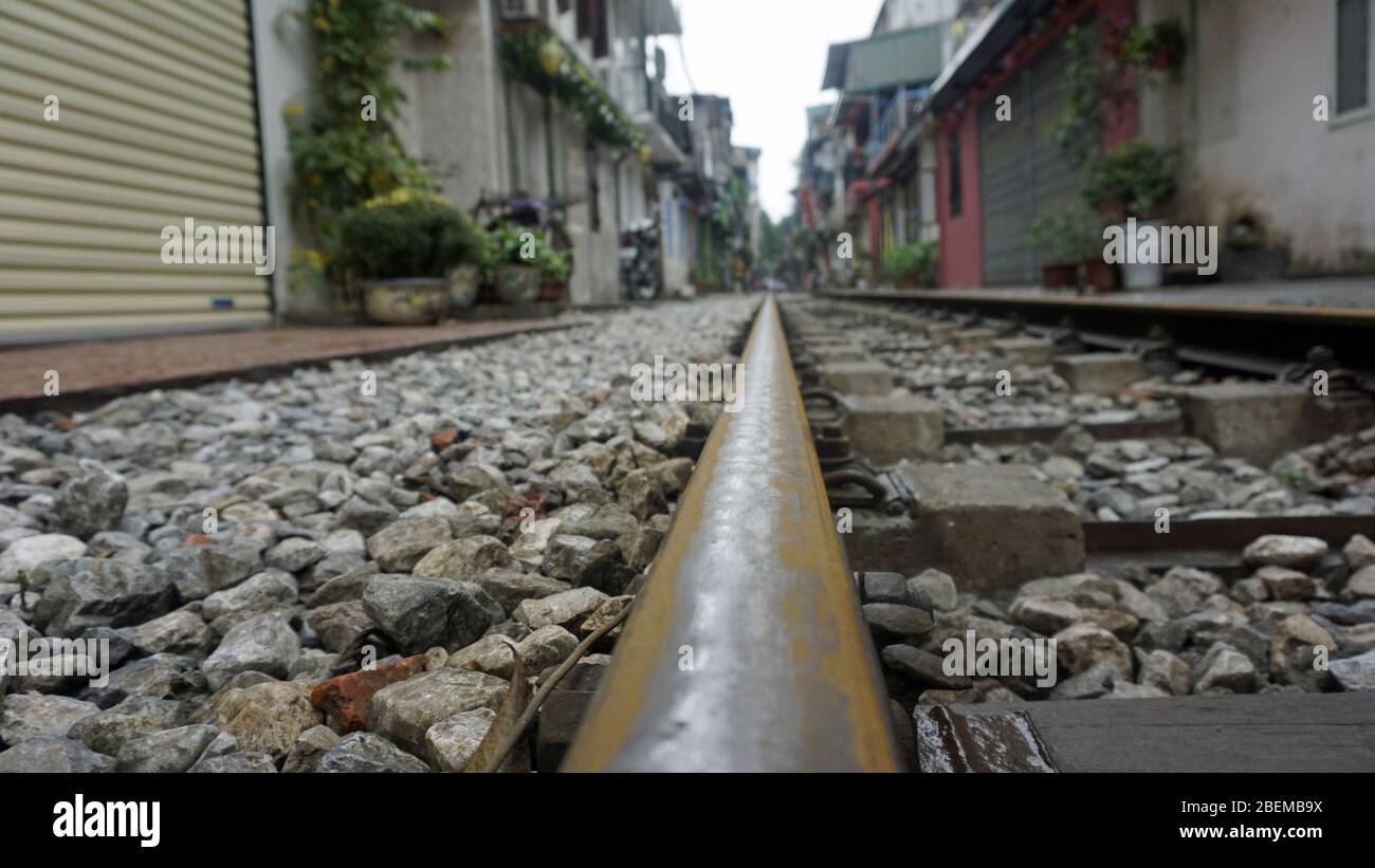 rusty railroad tracks in hanois famous train street Stock Photo Alamy