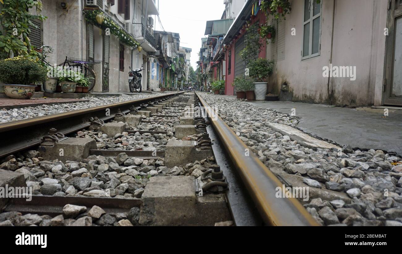 rusty railroad tracks in hanois famous train street Stock Photo Alamy
