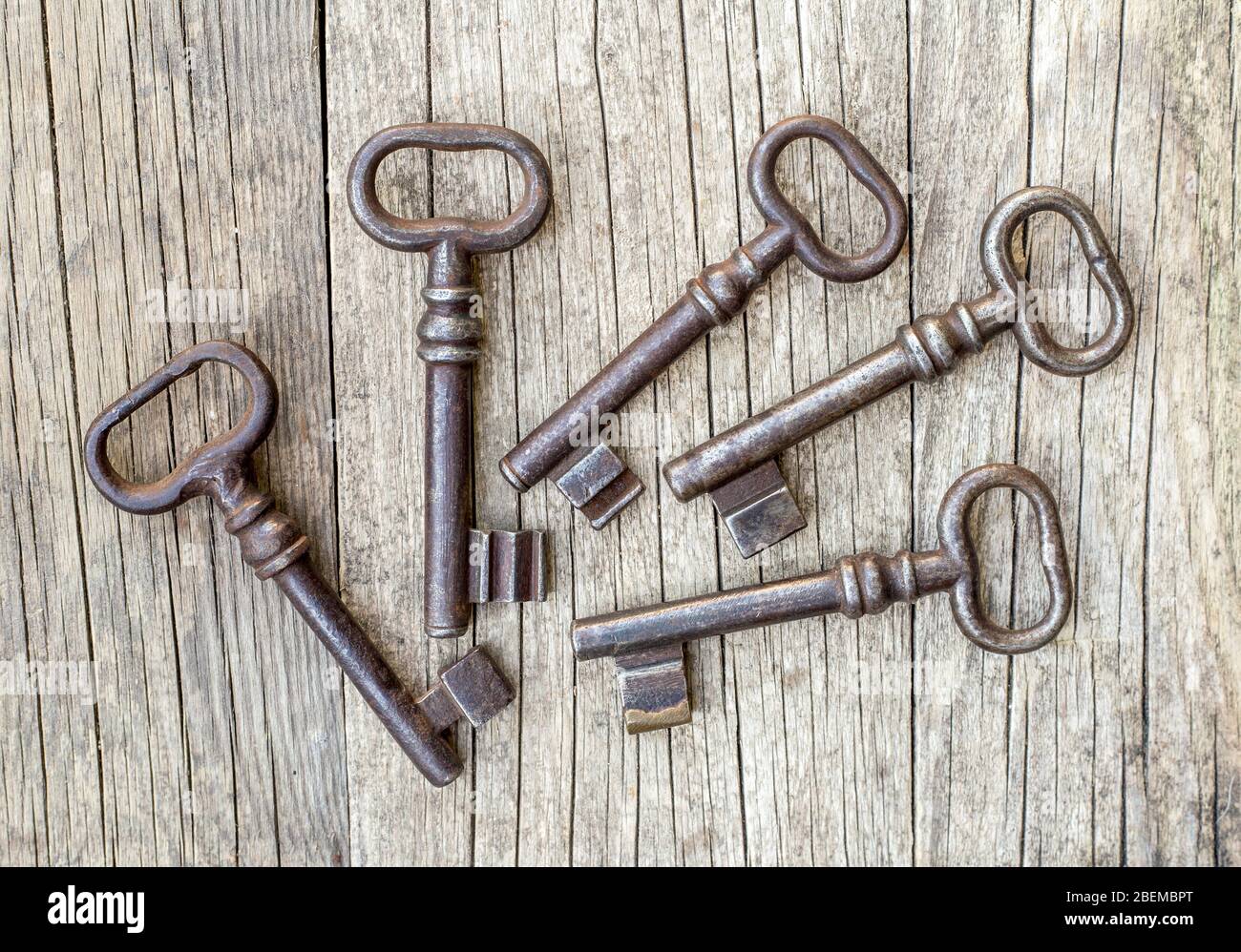 Group of iron keys, business success, teamwork, solution concept Stock