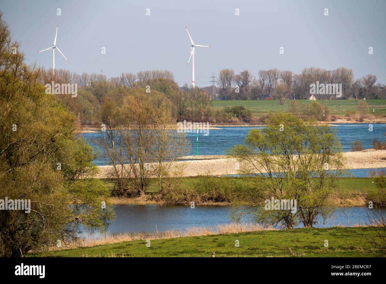 Landscape on the Rhine near Rees, Reeser Schanz, Lower Rhine, Germany, Stock Photo