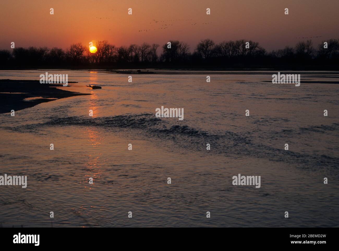 Sunset on Platte River from photo blind, Rowe Audubon Sanctuary