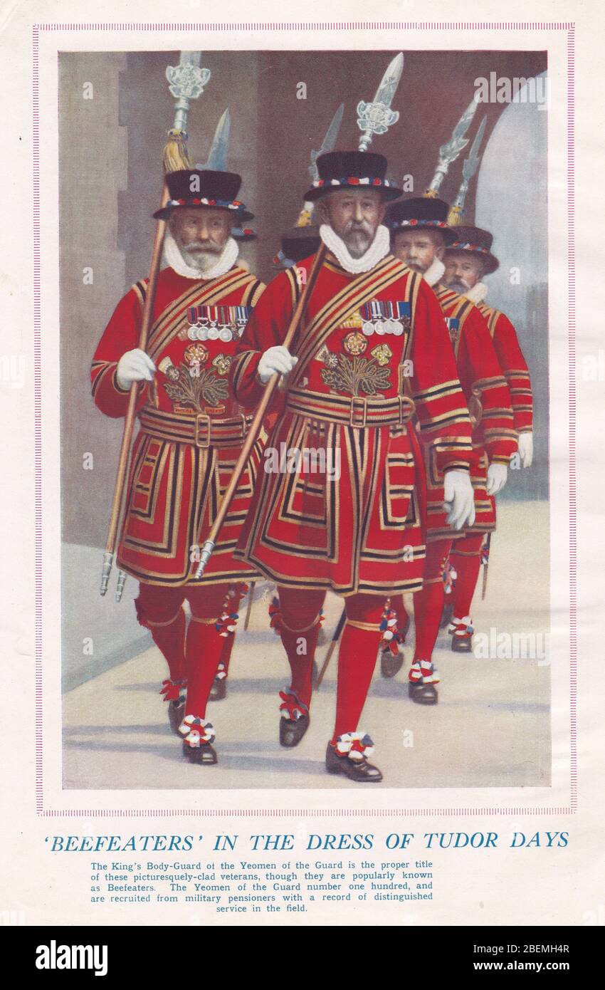 Vintage Beefeaters in the Dress of Tudor Days. Stock Photo