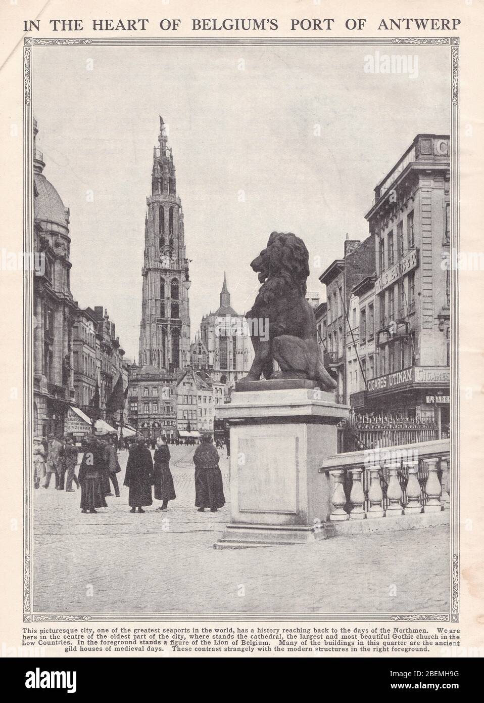 Vintage 1930s black and white photo of Antwerp, Belgium. Stock Photo