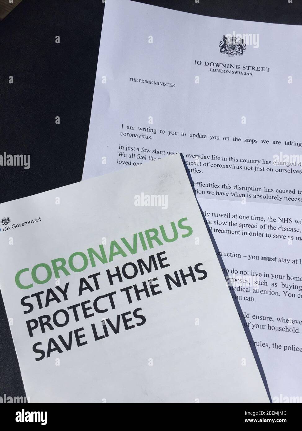 social distancing, London, Uk - 08/04/2020: Coronavirus covid-19 Boris Johnson Prime minister letter sent to UK houses with advise pandemic guidelines Stock Photo