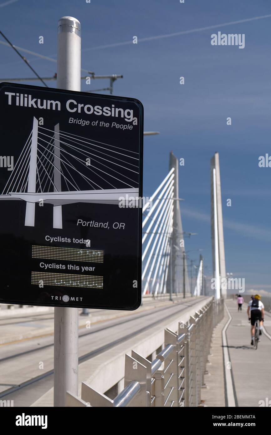 Portland'sTilikum Crossing cable-stayed bridge over the Willamette River on a summer day Stock Photo