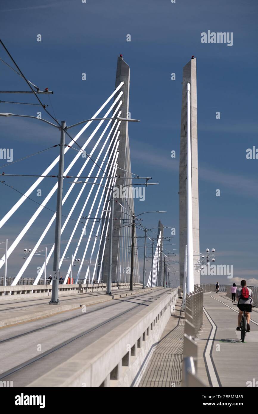 Portland'sTilikum Crossing cable-stayed bridge over the Willamette River on a summer day Stock Photo