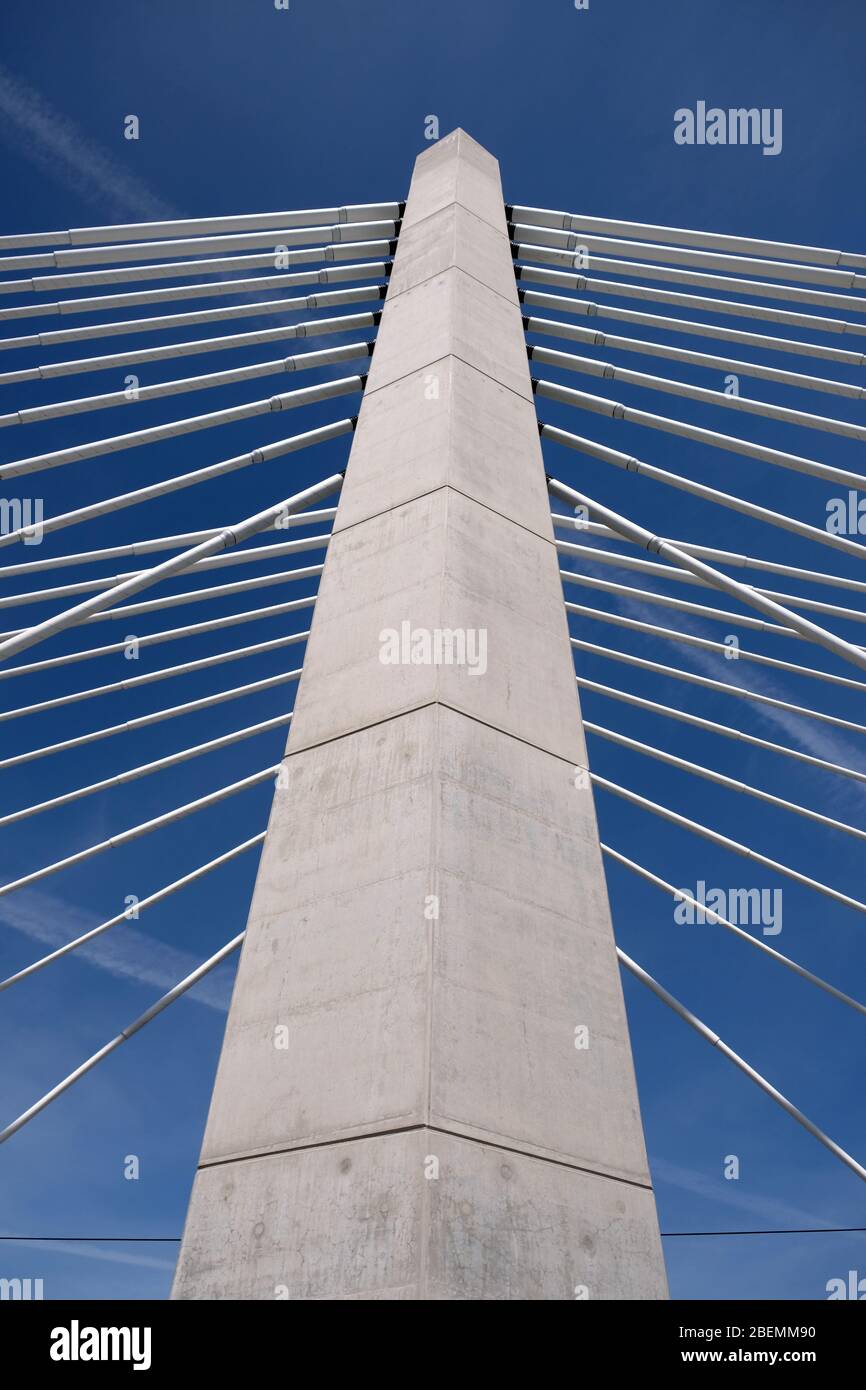 Portland'sTilikum Crossing cable-stayed bridge over the Willamette River on a summer day Stock Photo