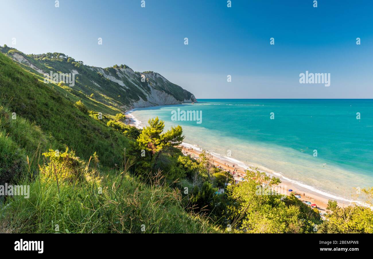 The Mezzavalle beach along the mount Conero coastline near Ancona during the summer (Marche, Italy) Stock Photo