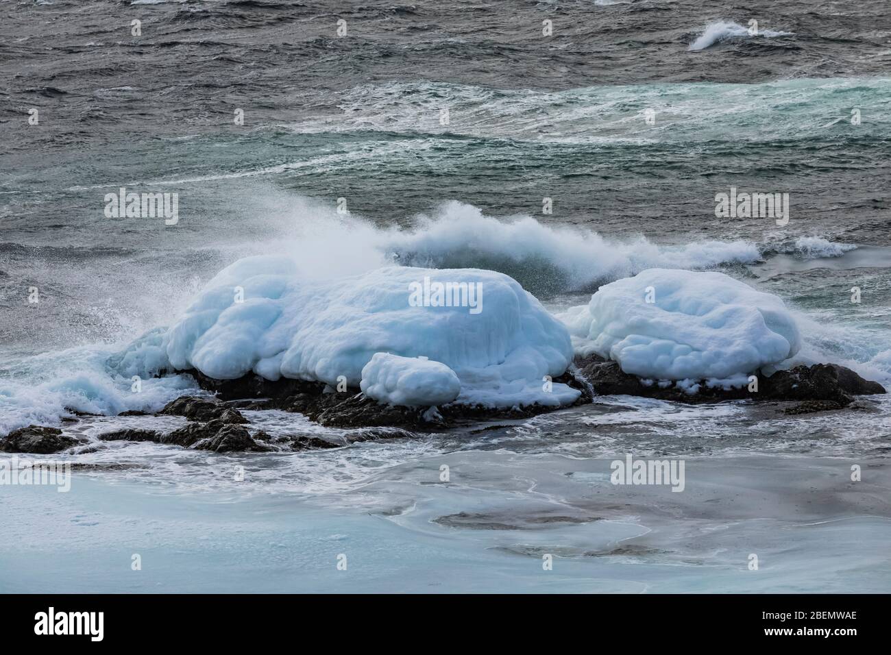 Stormy North Atlantic viewed from Crow Head area of North Twillingate Island, near the Long Point Lighthouse, in Twillingate, Newfoundland, Canada Stock Photo