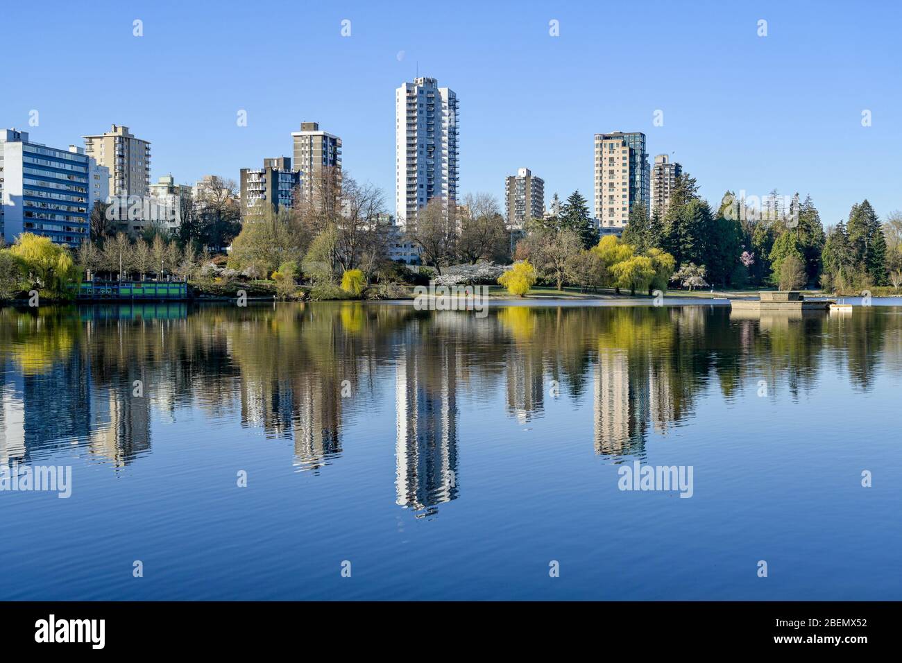West End condominiums, Lost Lagoon, Stanley Park, Vancouver, British Columbia, Canada Stock Photo