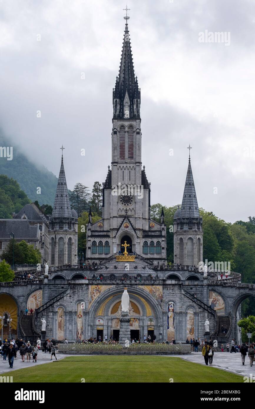 Basilica of Our Lady of the Rosary in Lourdes, France, Europe Stock ...