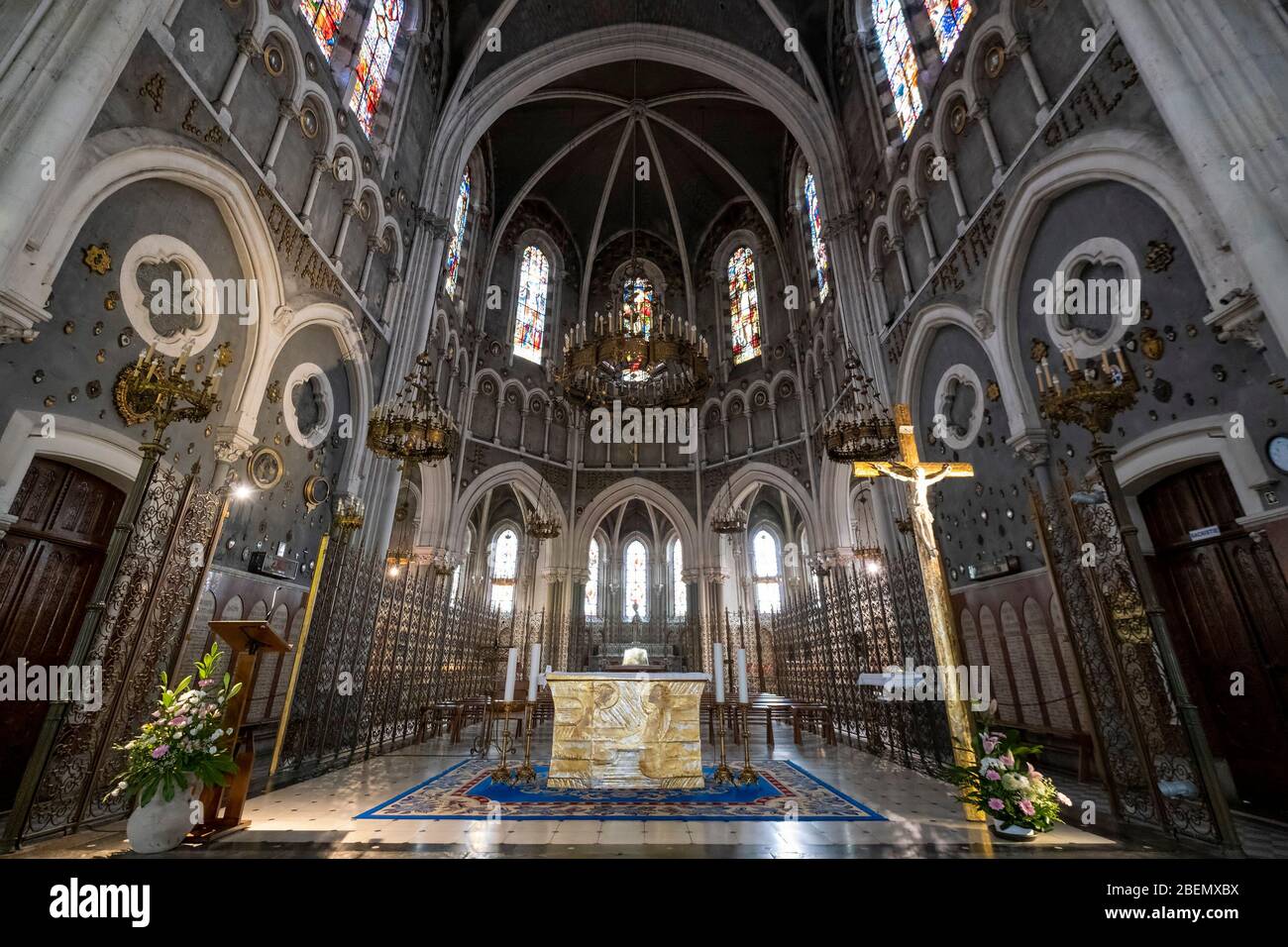 Interior of the Basilica of Our Lady of the Rosary aka upper church in Lourdes, France, Europe Stock Photo