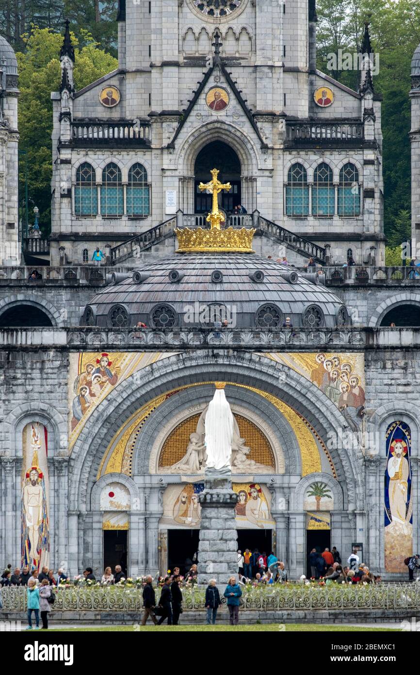 Basilica of Our Lady of the Immaculate Conception in Lourdes, France, Europe Stock Photo