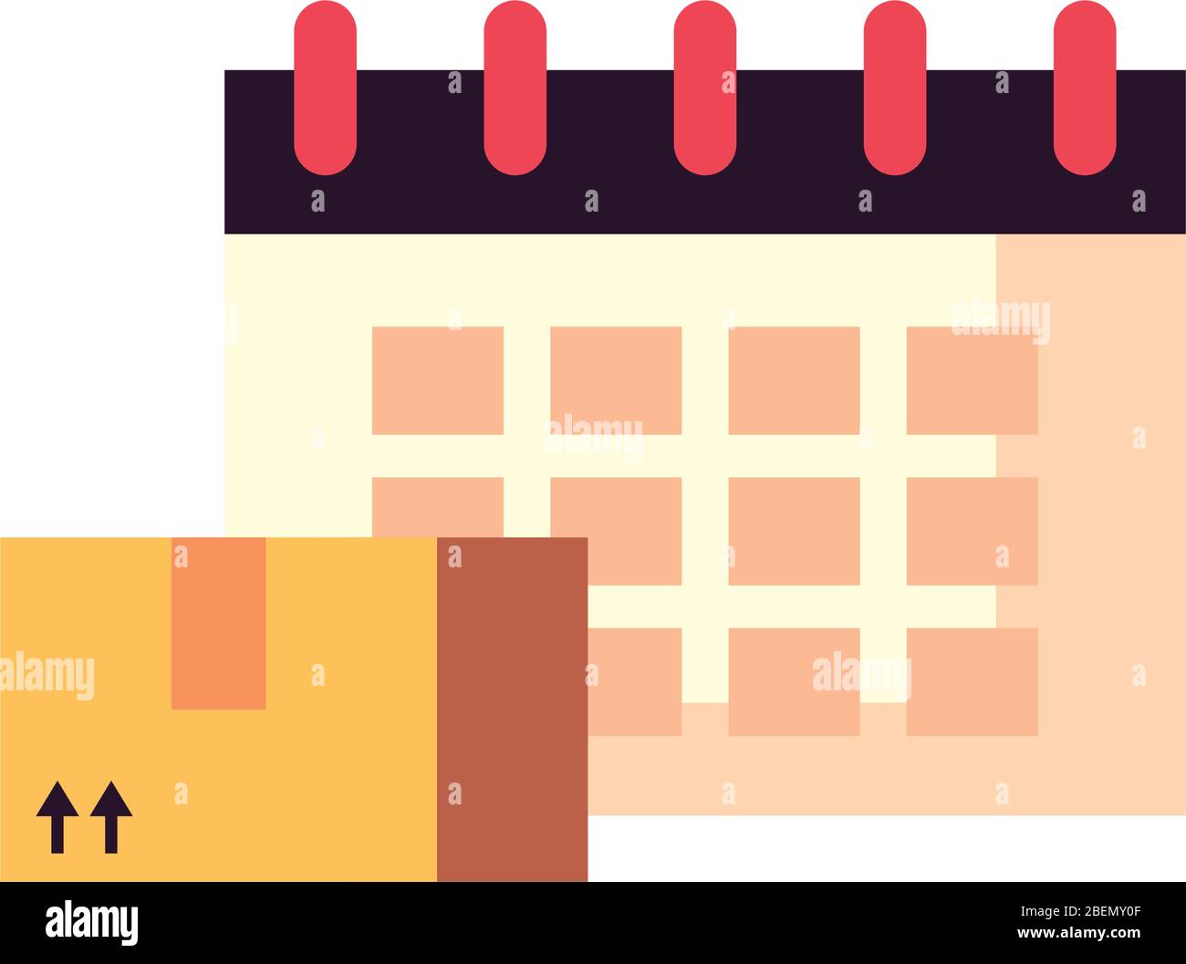fast delivery concept, calendar and package box icon over white ...
