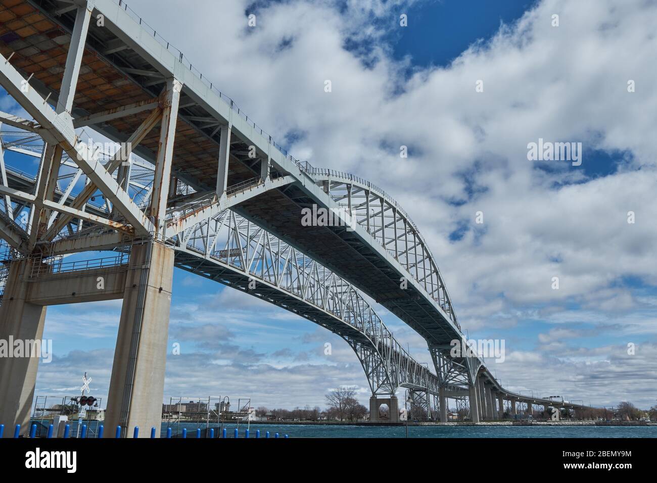 Blue Water Bridge connecting Port Huron, Michigan USA with Sarnia / Point Edward Ontario Canada Stock Photo