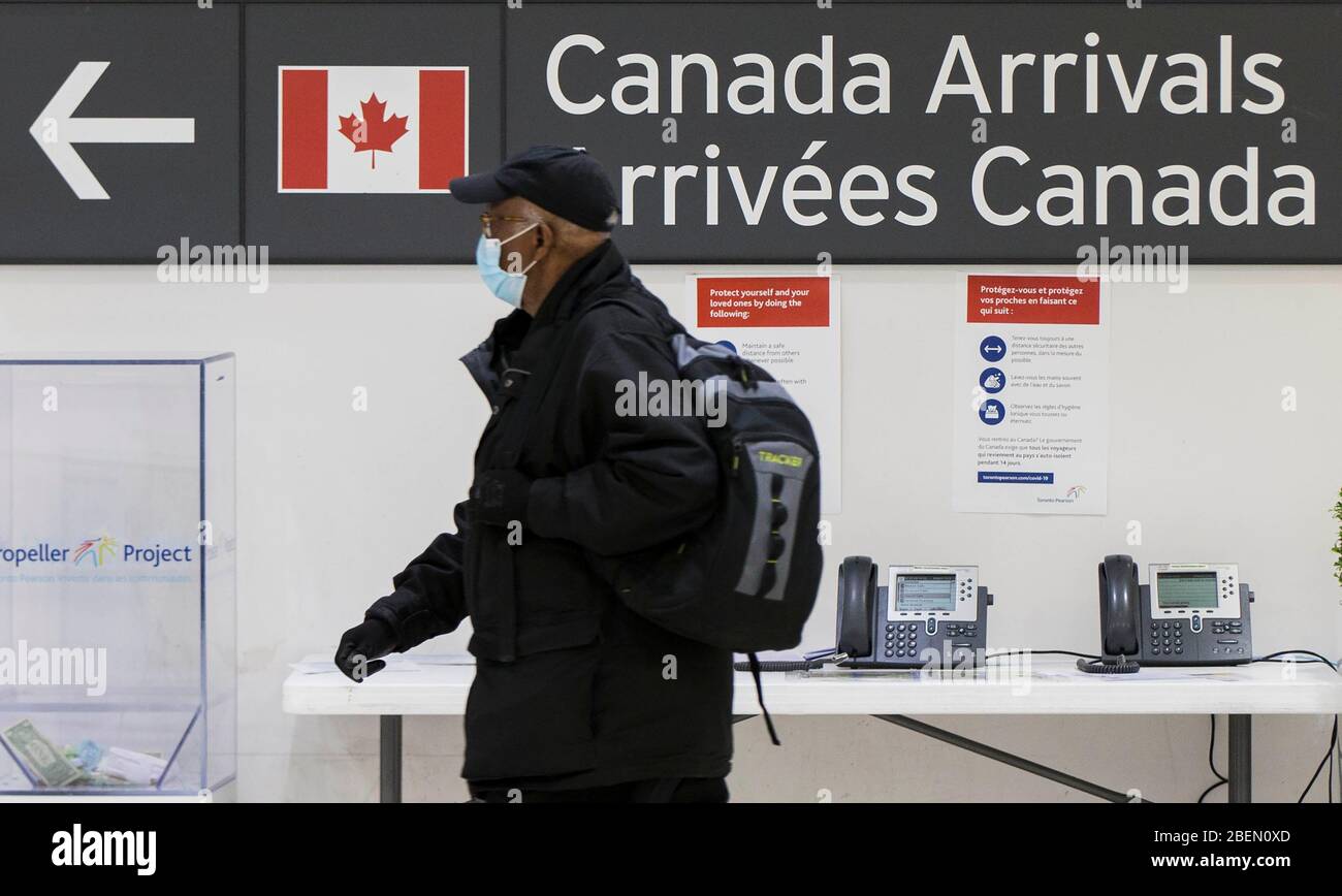 Toronto Canada 14th Apr 2020 A Traveller Arrives At Pearson International Airport In Toronto Canada April