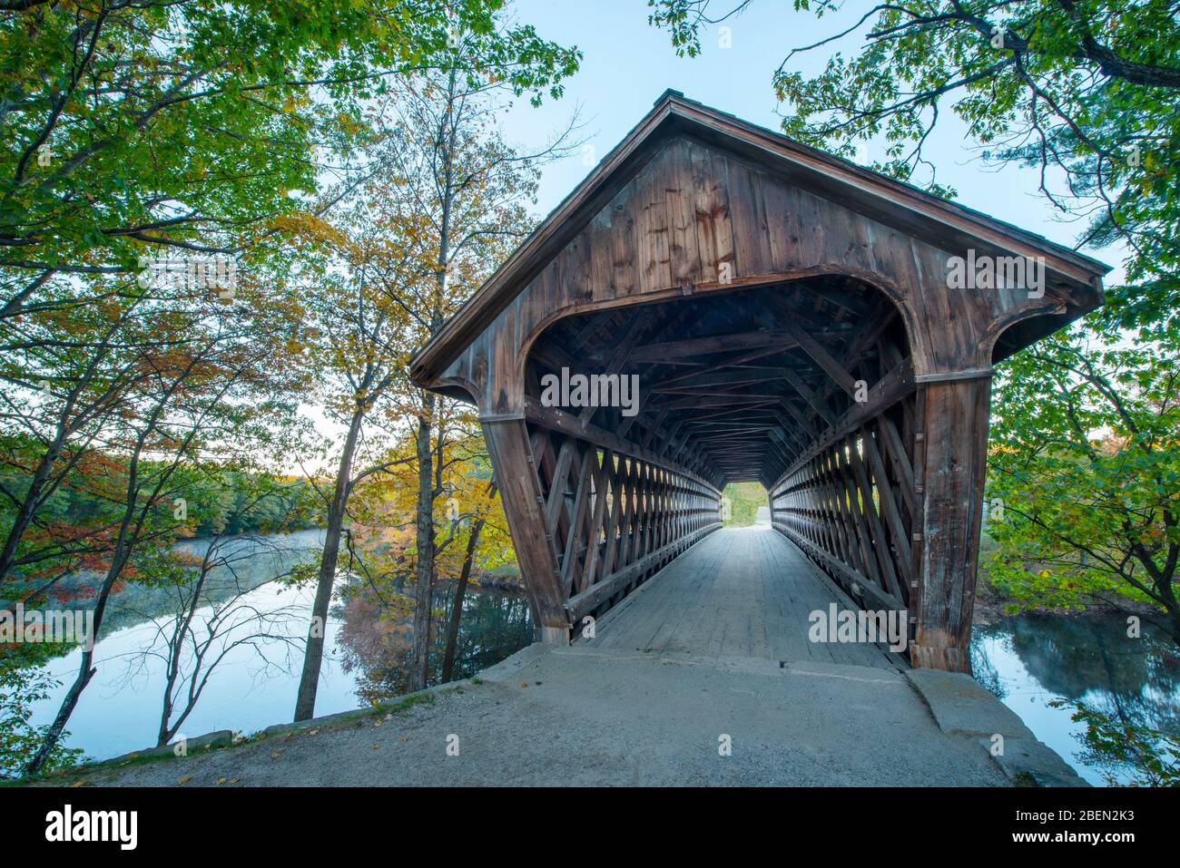 Old covered bridge in new england fall Stock Photo