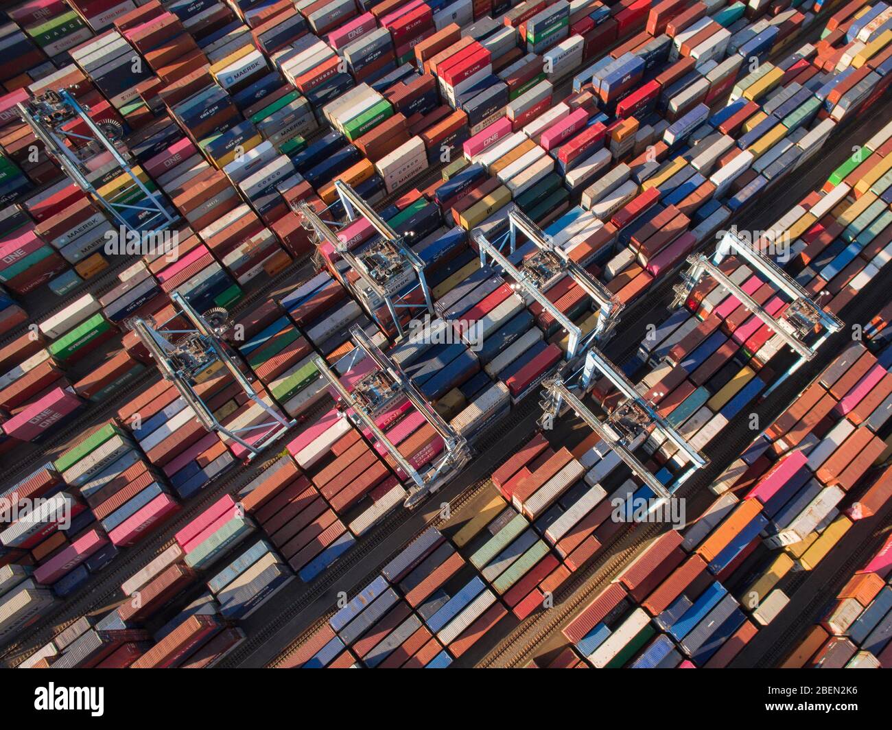 Shipping Containers Fill Port on East Coast Stock Photo