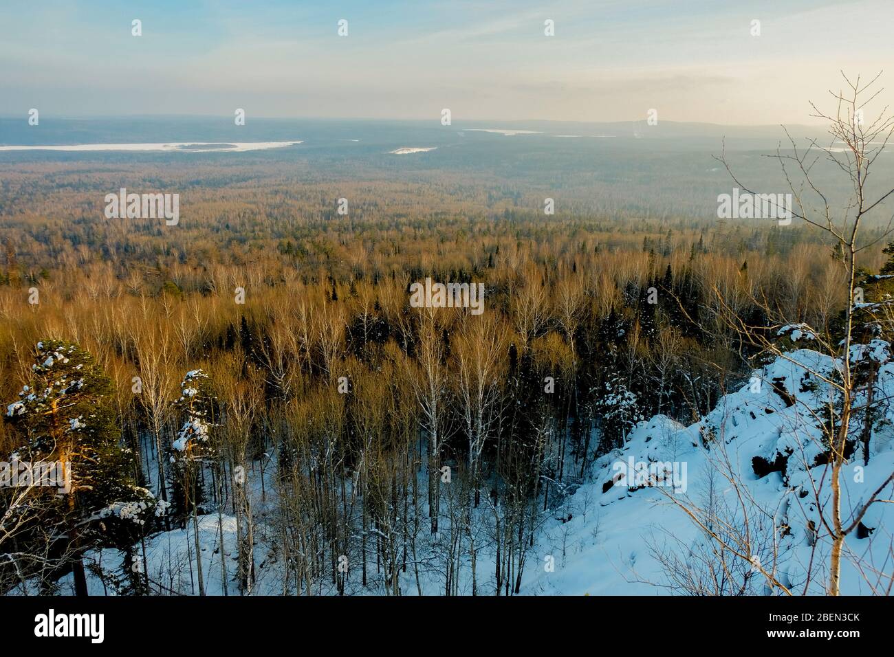 Winter Ural landscape. Forest horizons Stock Photo