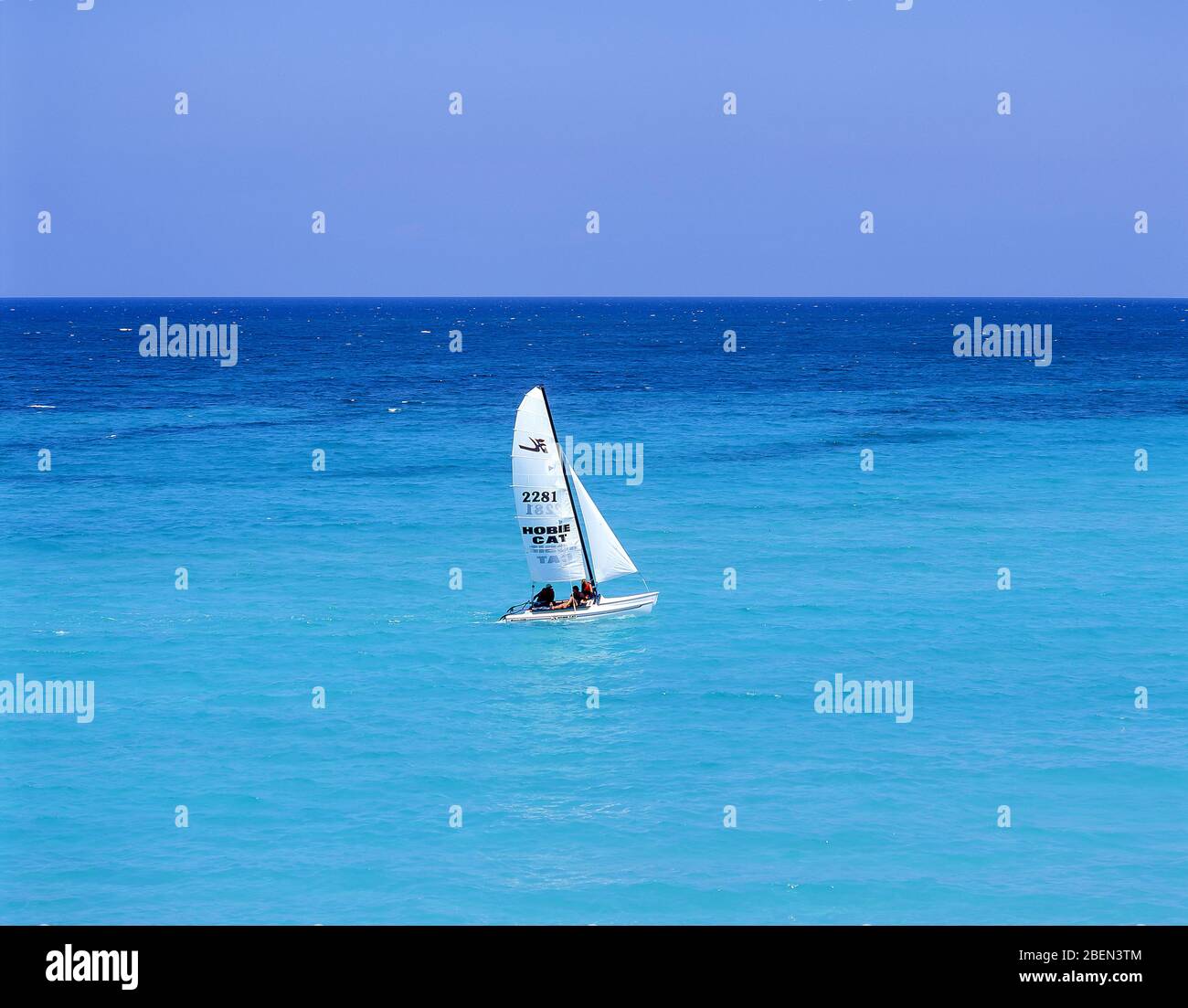 Hobie Cat catamaran sailing near beach, Varadero, Matanzas, Republic of Cuba Stock Photo