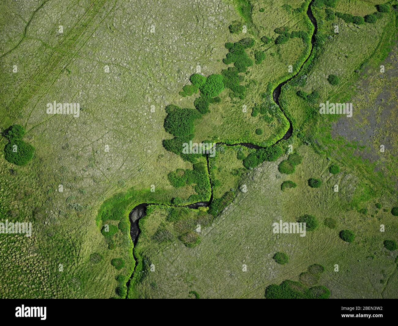 Aerial picture of meandering river in Iceland Stock Photo