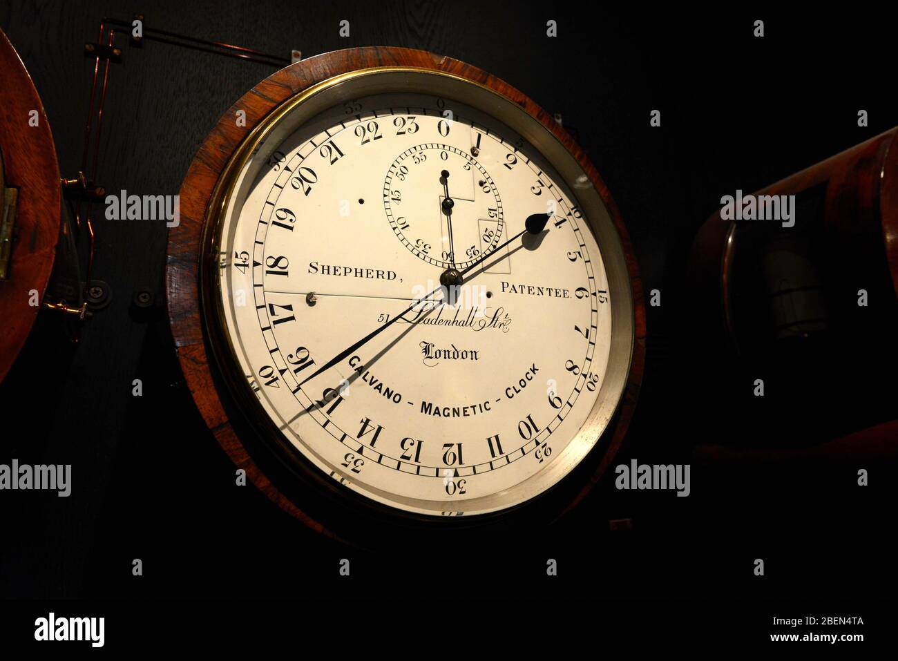 Face of a Galvano magnetic clock  on display at the Royal Observatory, Greenwich, London, UK Stock Photo