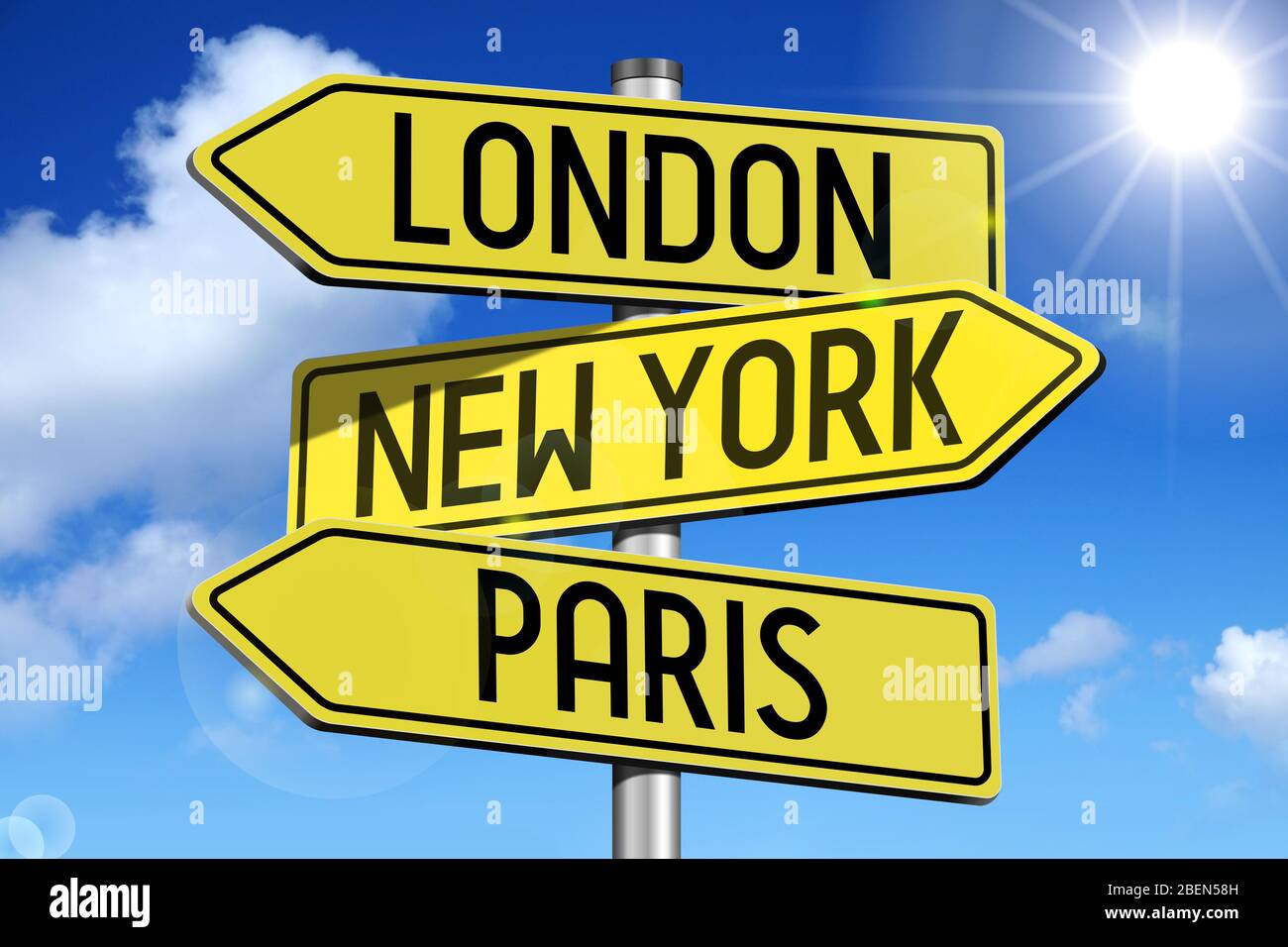 Capital cities yellow roadsign Stock Photo Alamy