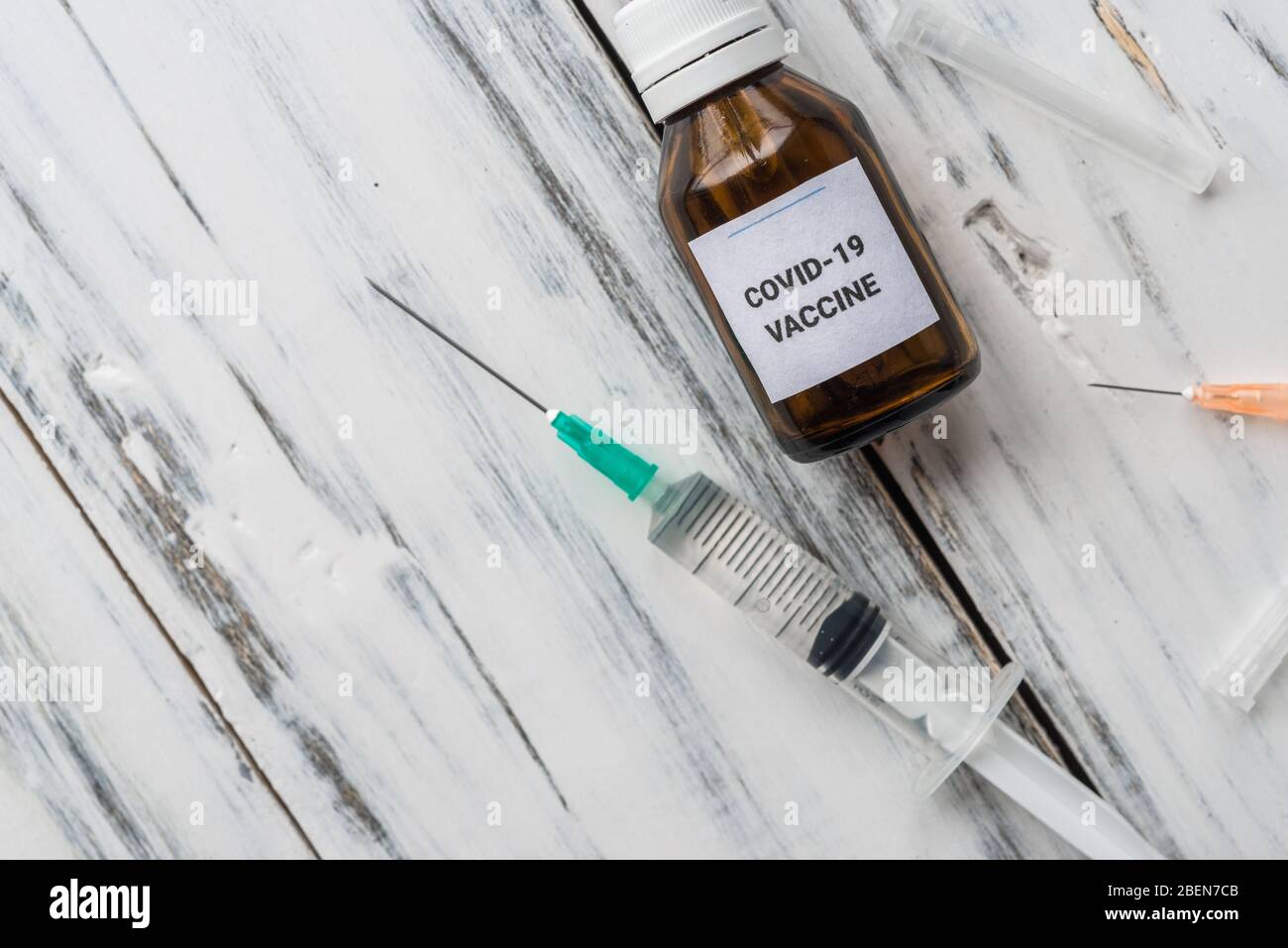 Vaccine against coronavirus covid-19 pandemic in syringes. Stock Photo