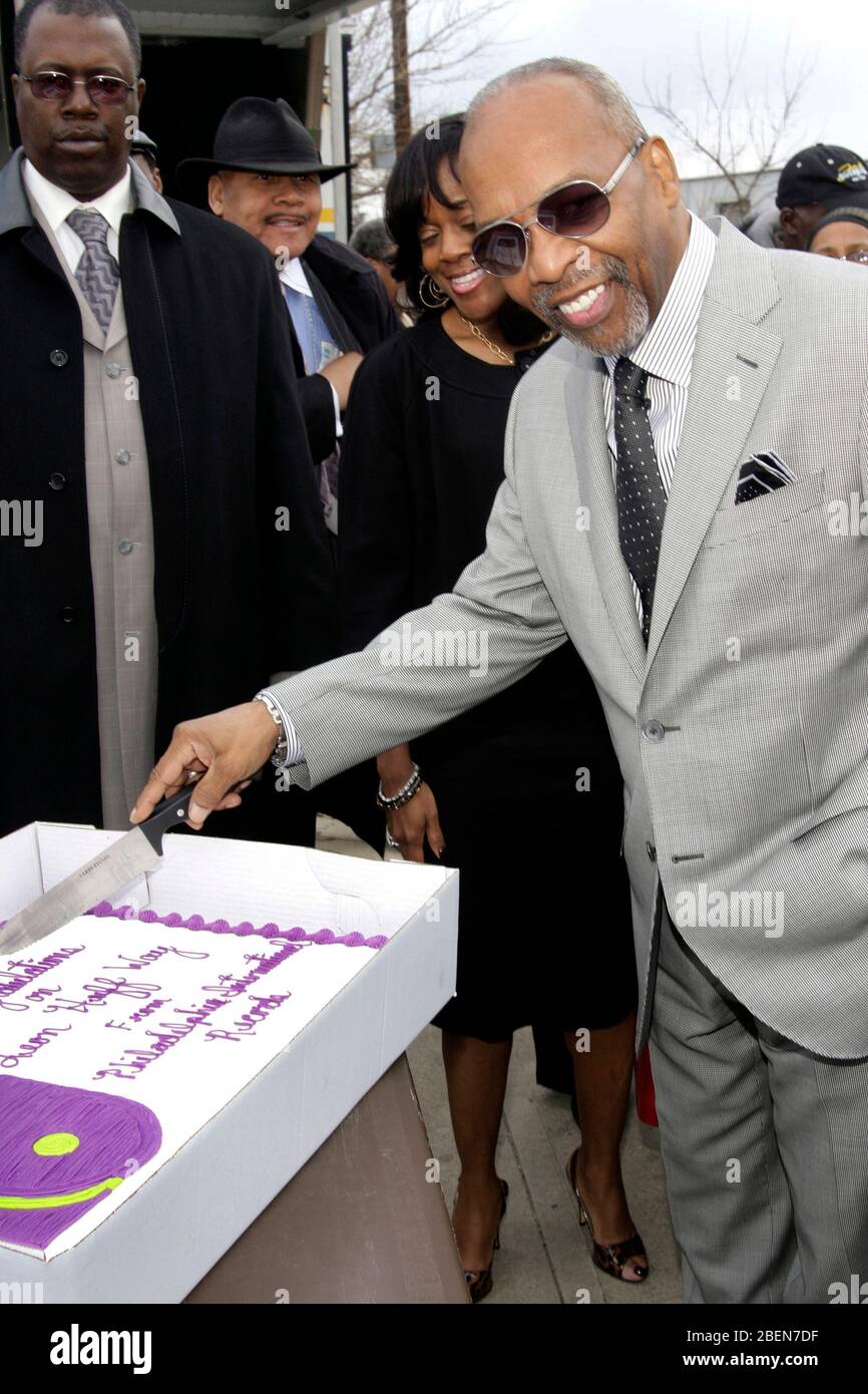 Leon Huff and wife, Regina pictured with Leon's birthday cake at the