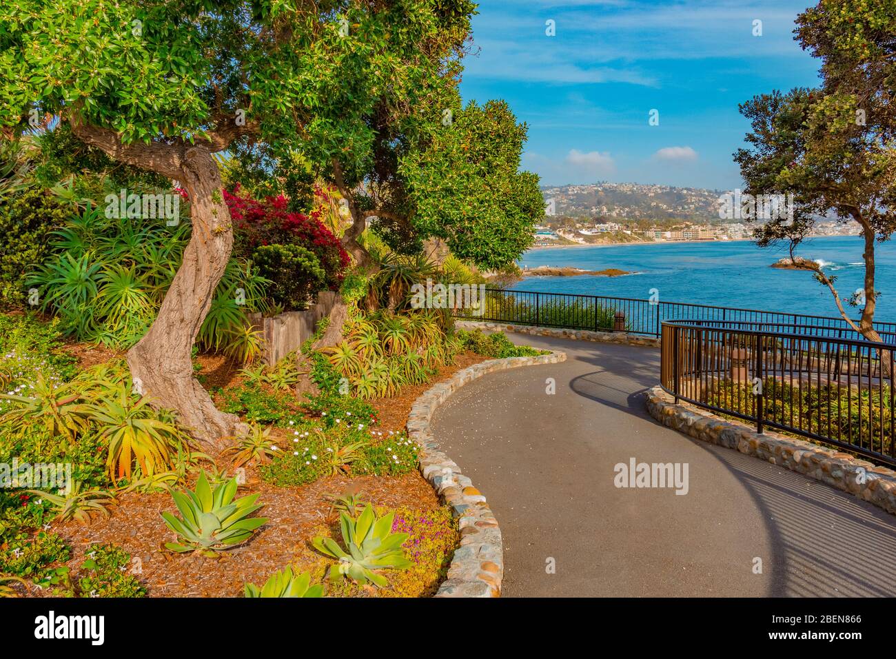 Laguna Beach is a small coastal city in Orange County, California. It’s known for it's beautiful parks and beaches. Art galleries are abundant. Stock Photo