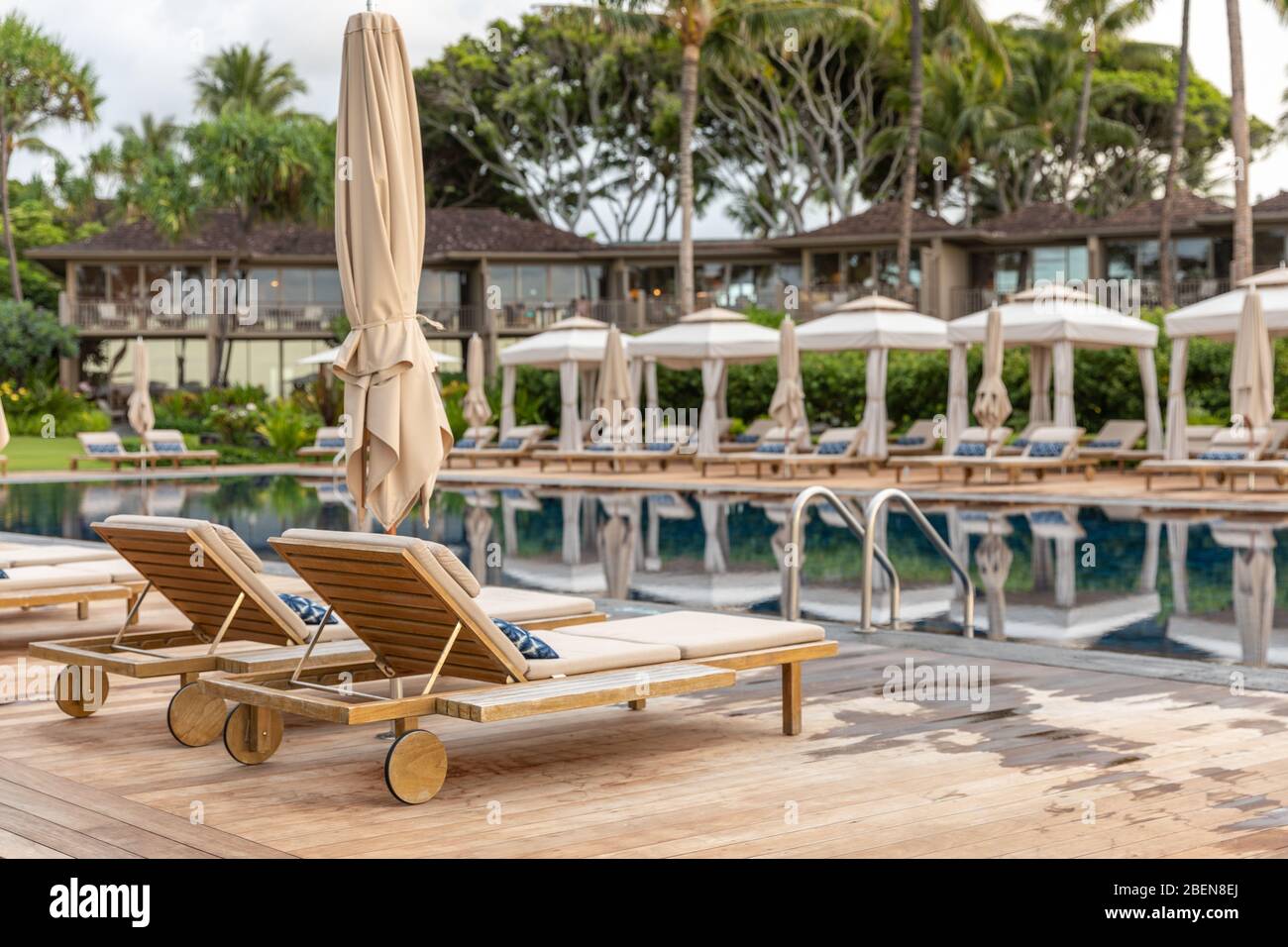 Pool and chairs at the Four Seasons Hotel in Kailua-Kona, Hawaii Stock Photo