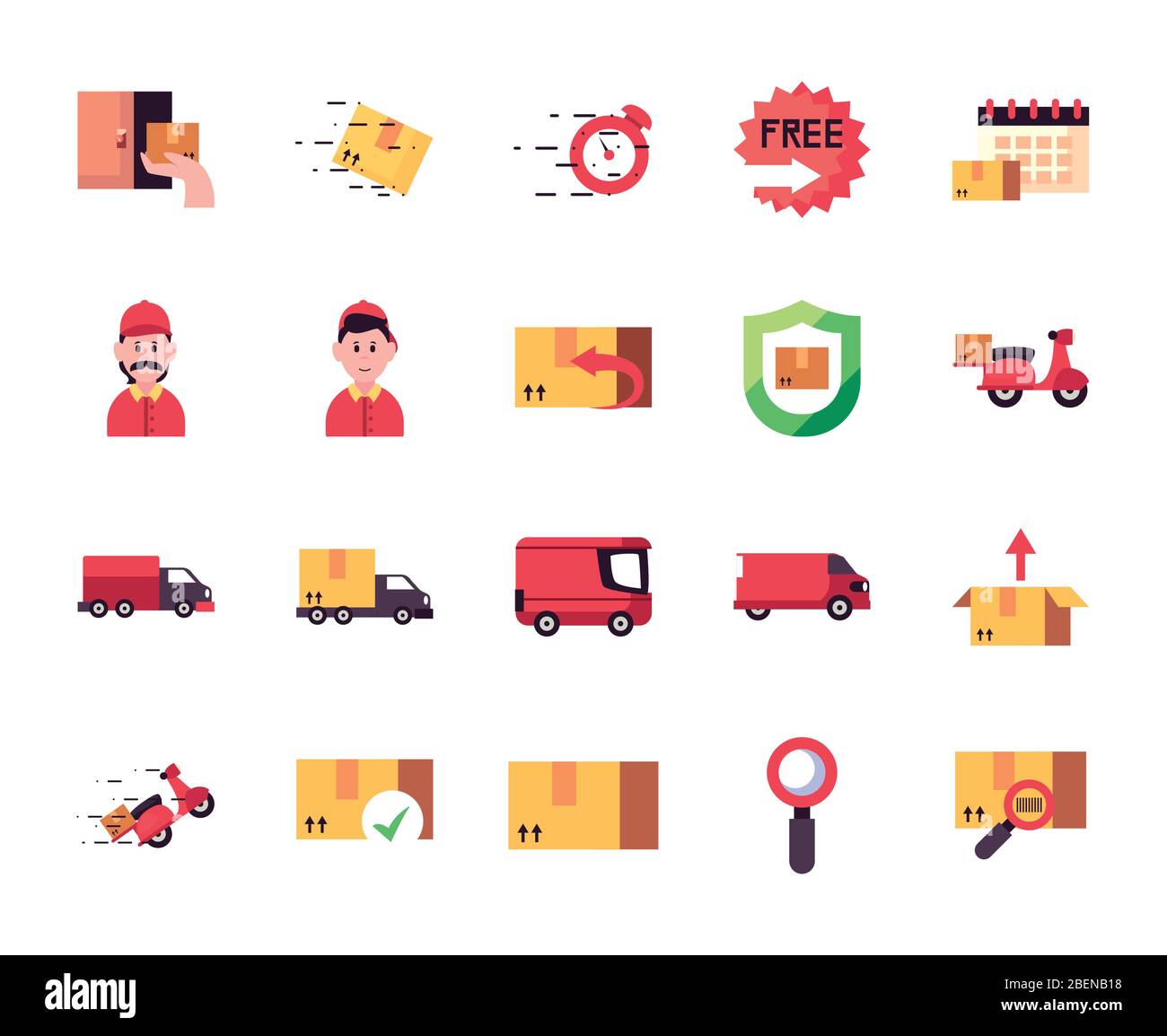 boxes and fast delivery icon set, flat style vector illustration Stock ...