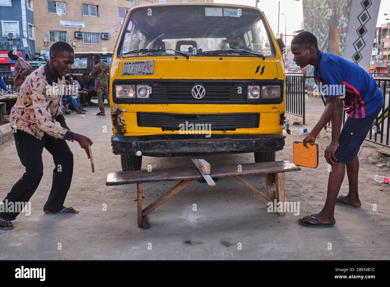 Two boys play a game of ping pong during lockdown in Lagos, Nigeria. Stock Photo