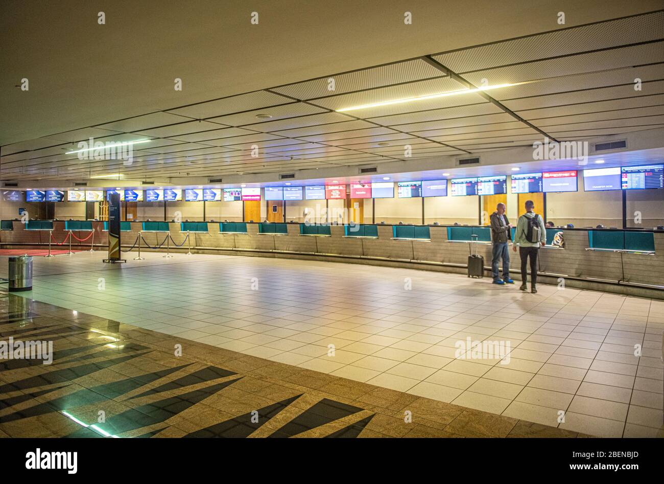 Empty counters and cancelled flights  at OR Tambo airport in Johannesburg South Africa  during the Covid 19 outbreak. Stock Photo