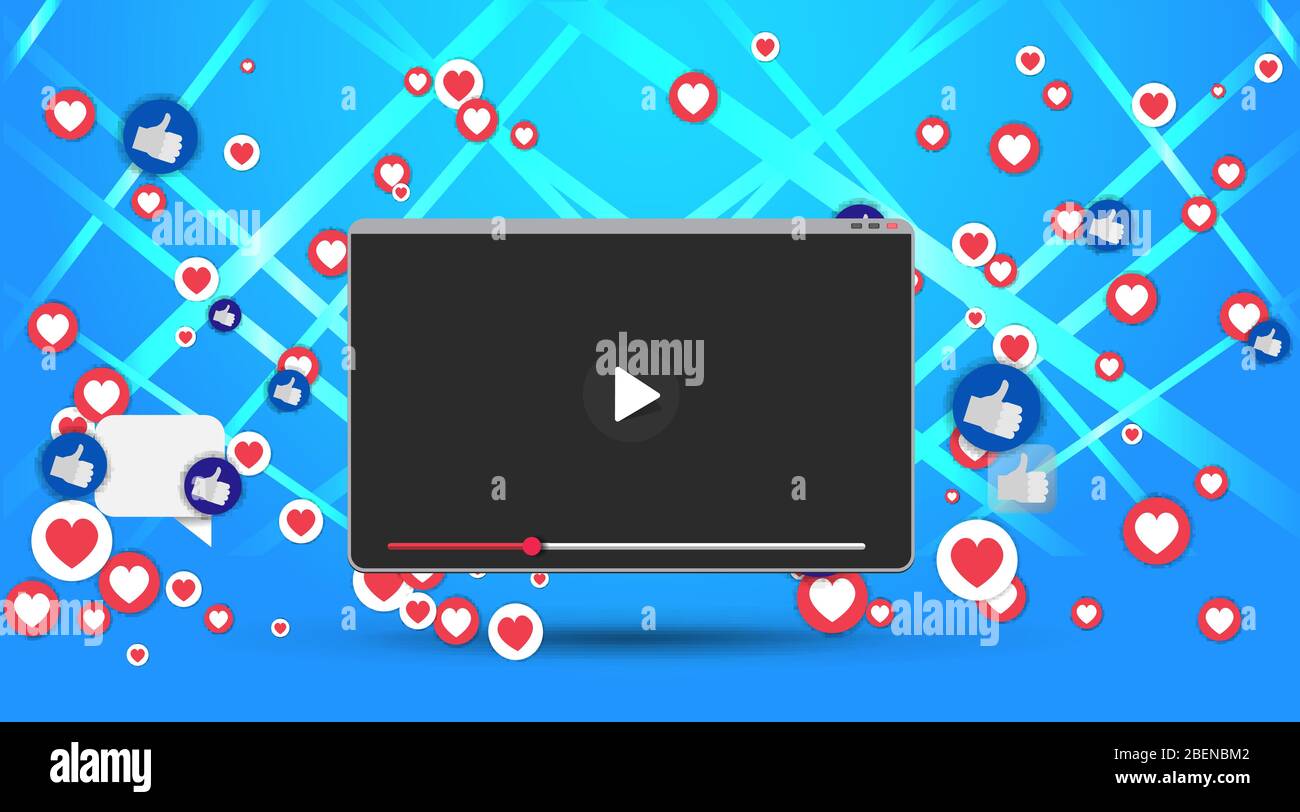 Video screen play button, Streaming preview template, 3d with likes and ...