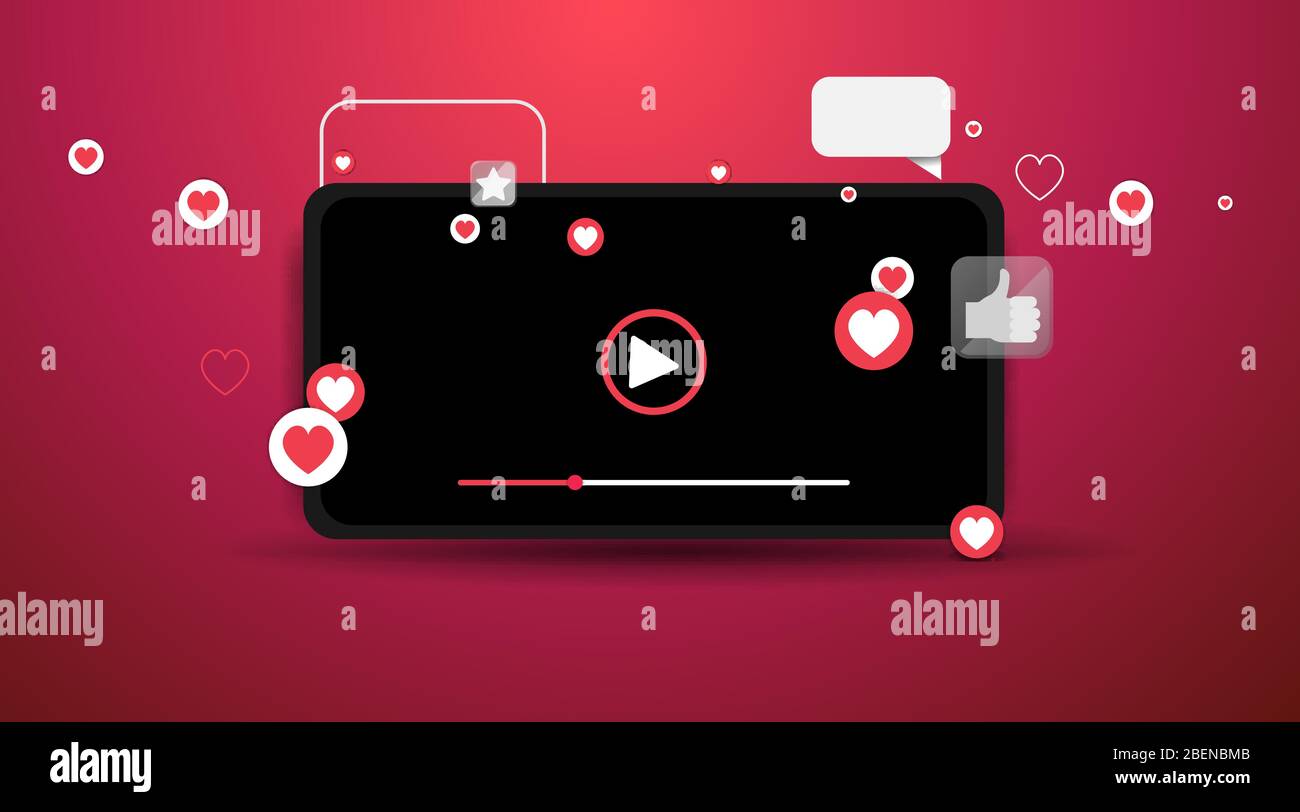 Video screen play button, Streaming preview template, 3d with likes and ...