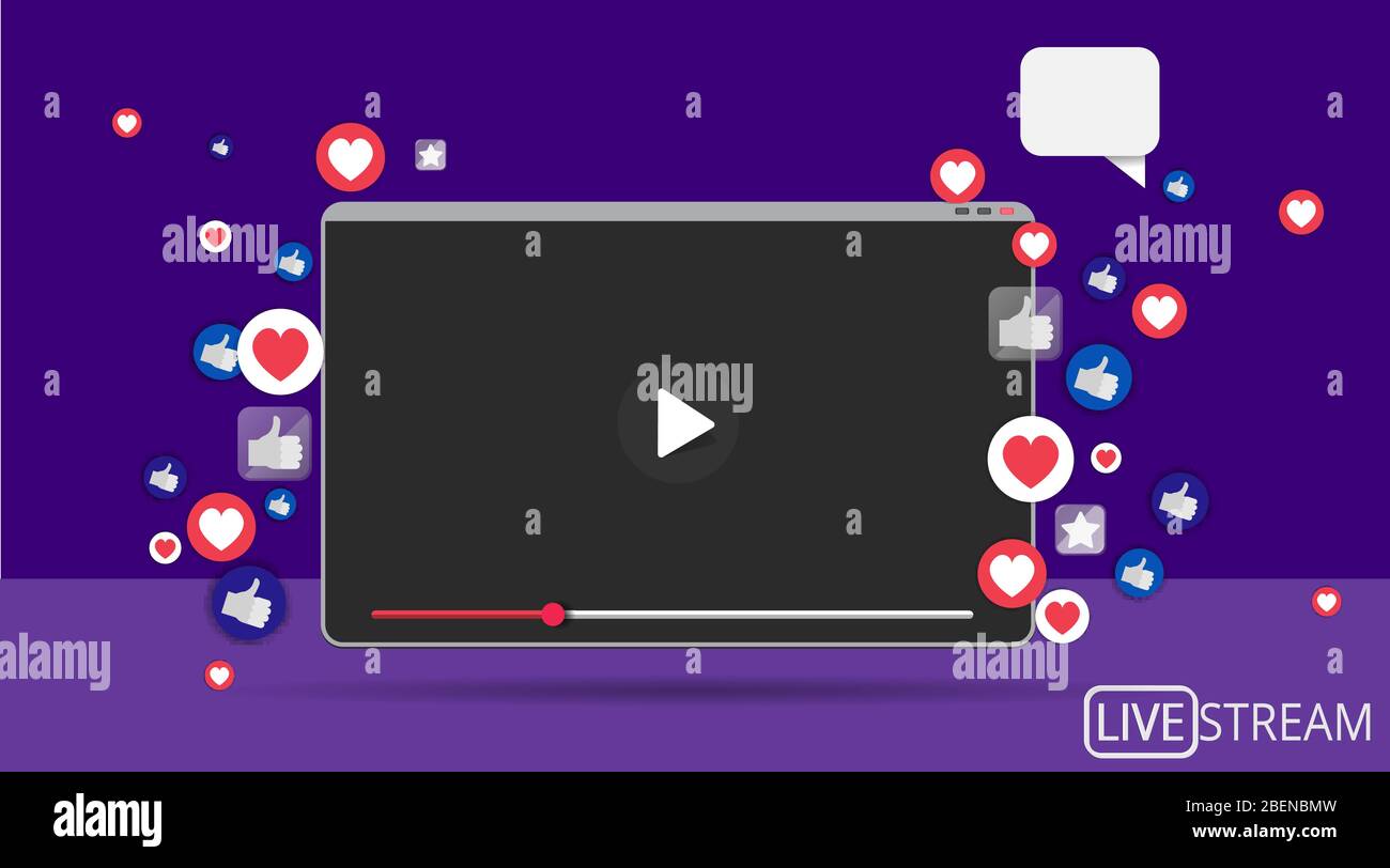 Video screen play button, Streaming preview template, 3d with likes and ...