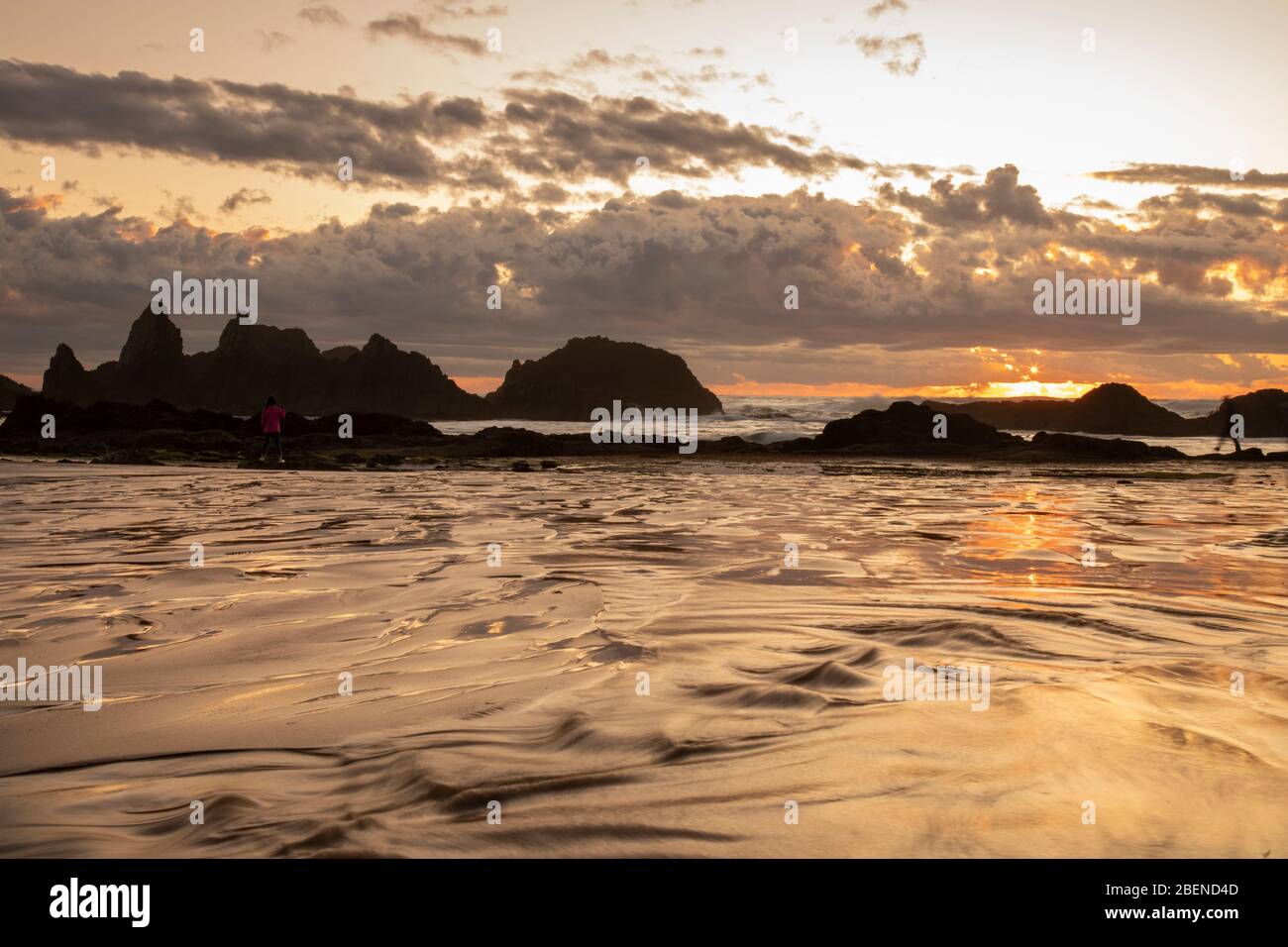 Sunset at Seal Rock State Park on the central Oregon Coast Stock Photo